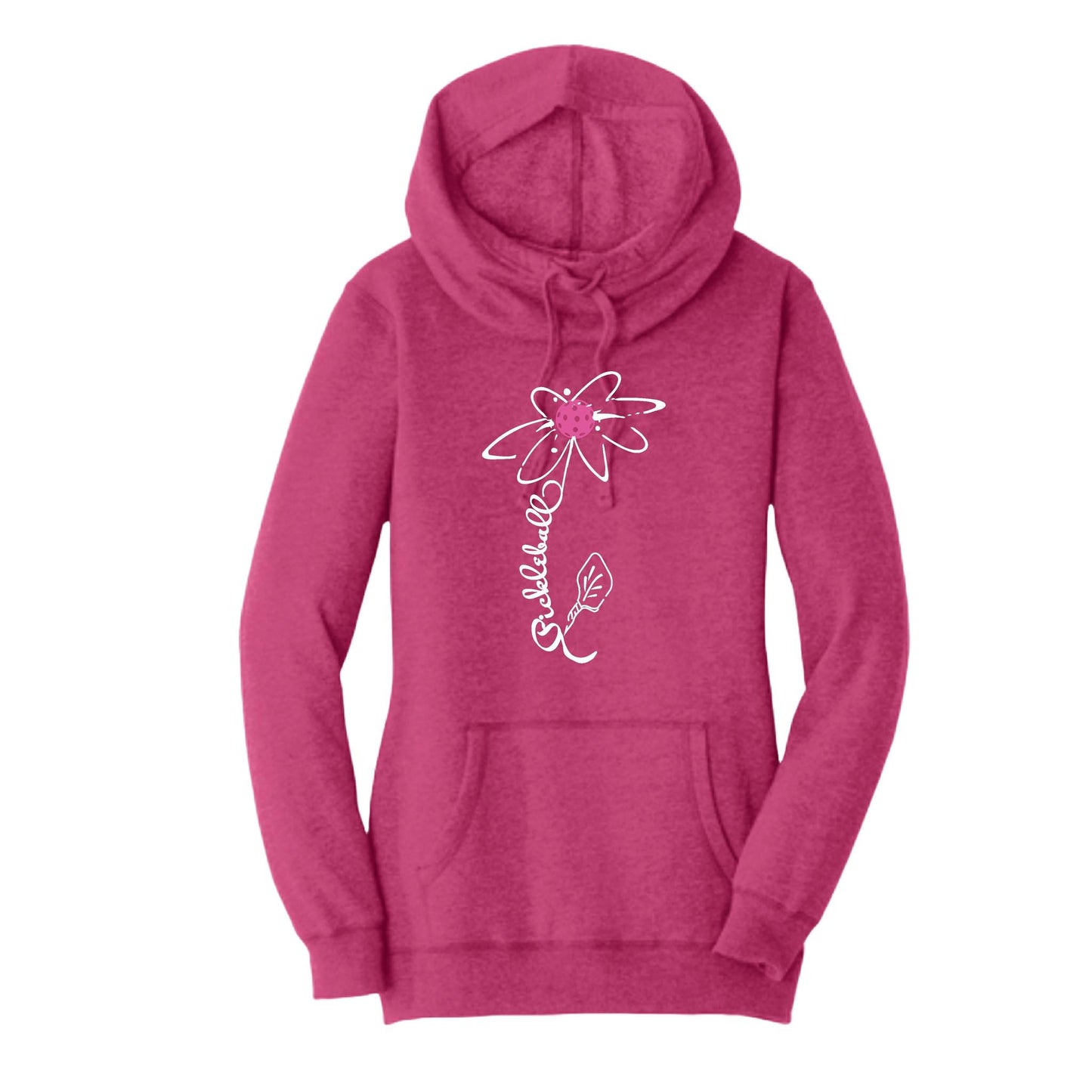 Pickleball Flower (Pink Purple Rainbow) | Women’s Cowl-Neck Hoodie Pickleball Sweatshirt | 55% Cotton 45% Poly Fleece