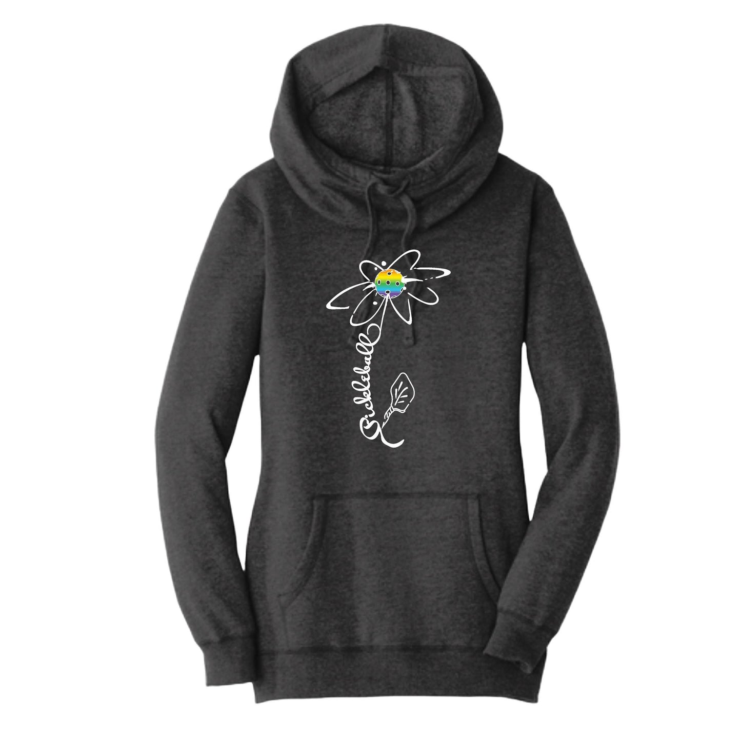 Pickleball Flower (Pink Purple Rainbow) | Women’s Cowl-Neck Hoodie Pickleball Sweatshirt | 55% Cotton 45% Poly Fleece