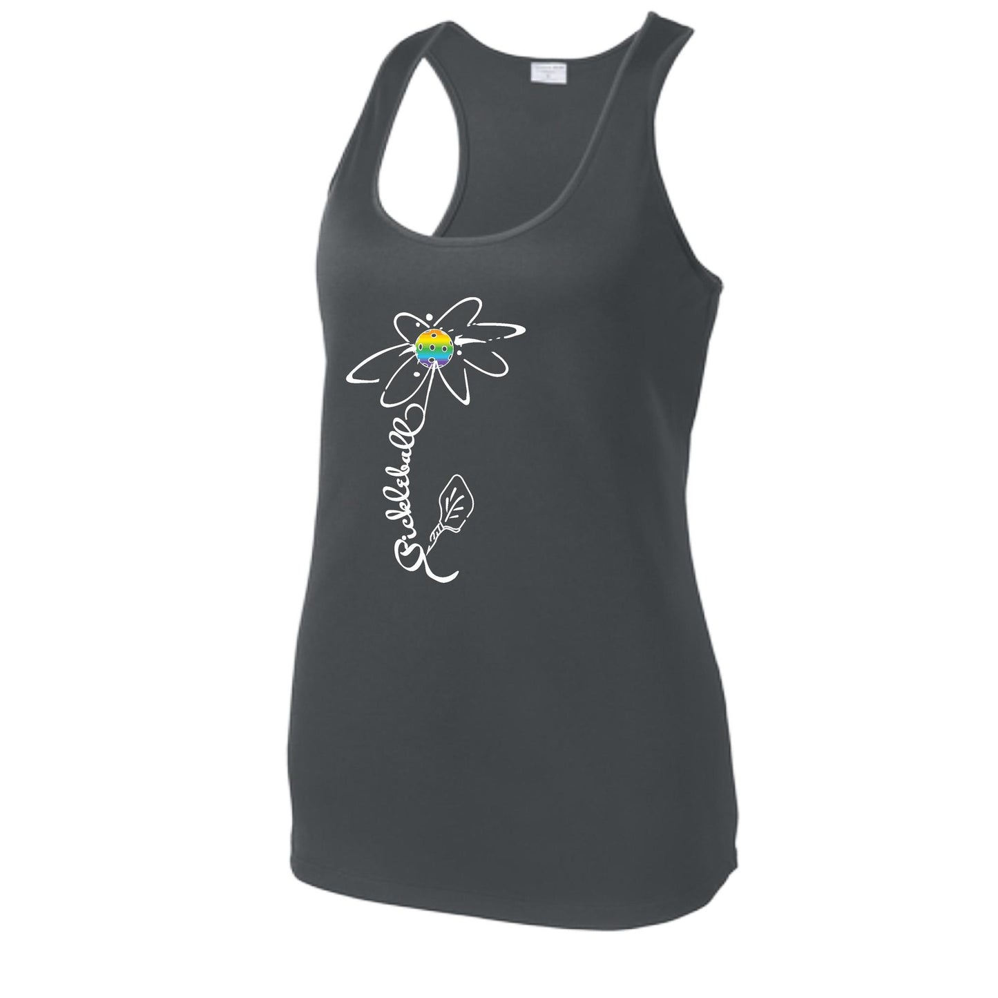 Pickleball Flower (Pink Purple Rainbow) | Women's Racerback Pickleball Tank | 100% Polyester