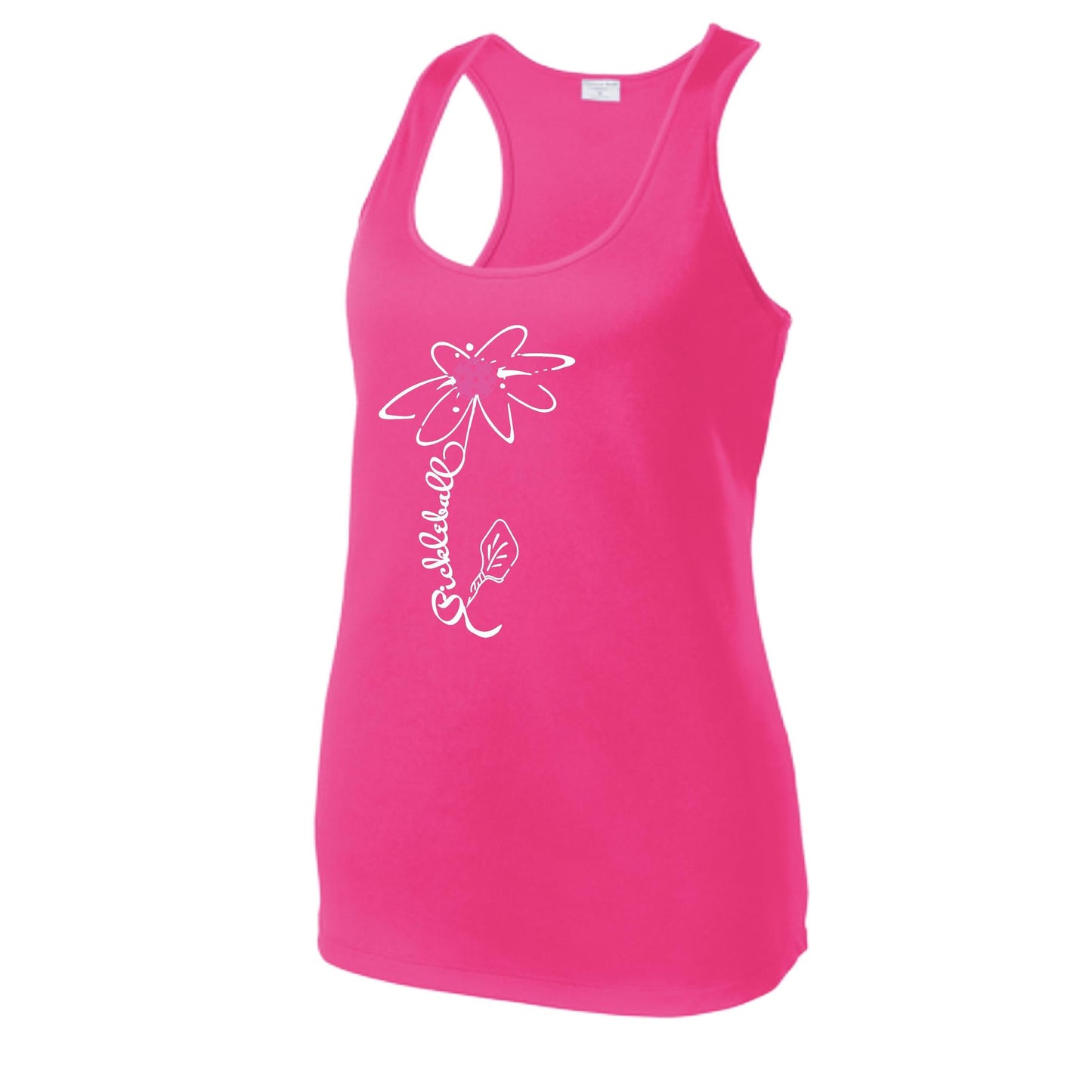 Pickleball Flower (Pink Purple Rainbow) | Women's Racerback Pickleball Tank | 100% Polyester