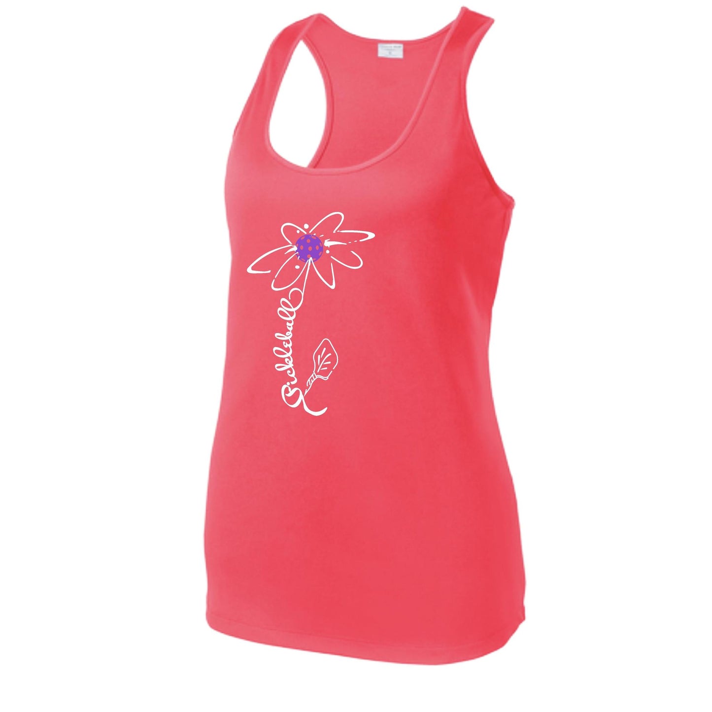 Pickleball Flower (Pink Purple Rainbow) | Women's Racerback Pickleball Tank | 100% Polyester