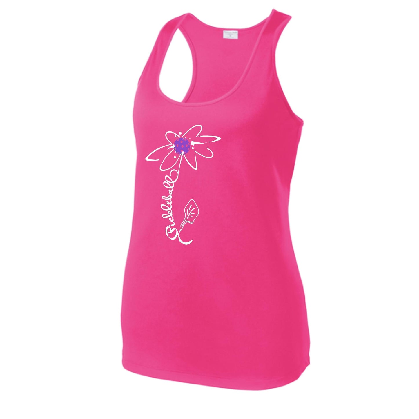 Pickleball Flower (Pink Purple Rainbow) | Women's Racerback Pickleball Tank | 100% Polyester