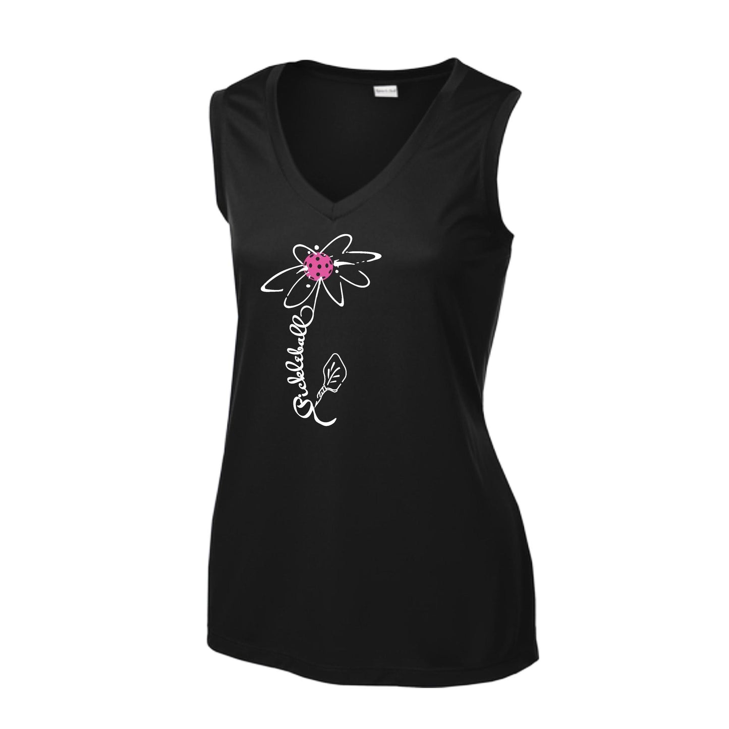 Pickleball Flower (Pink Purple Rainbow) | Women’s Sleeveless Athletic Performance T-Shirt | 100% Polyester