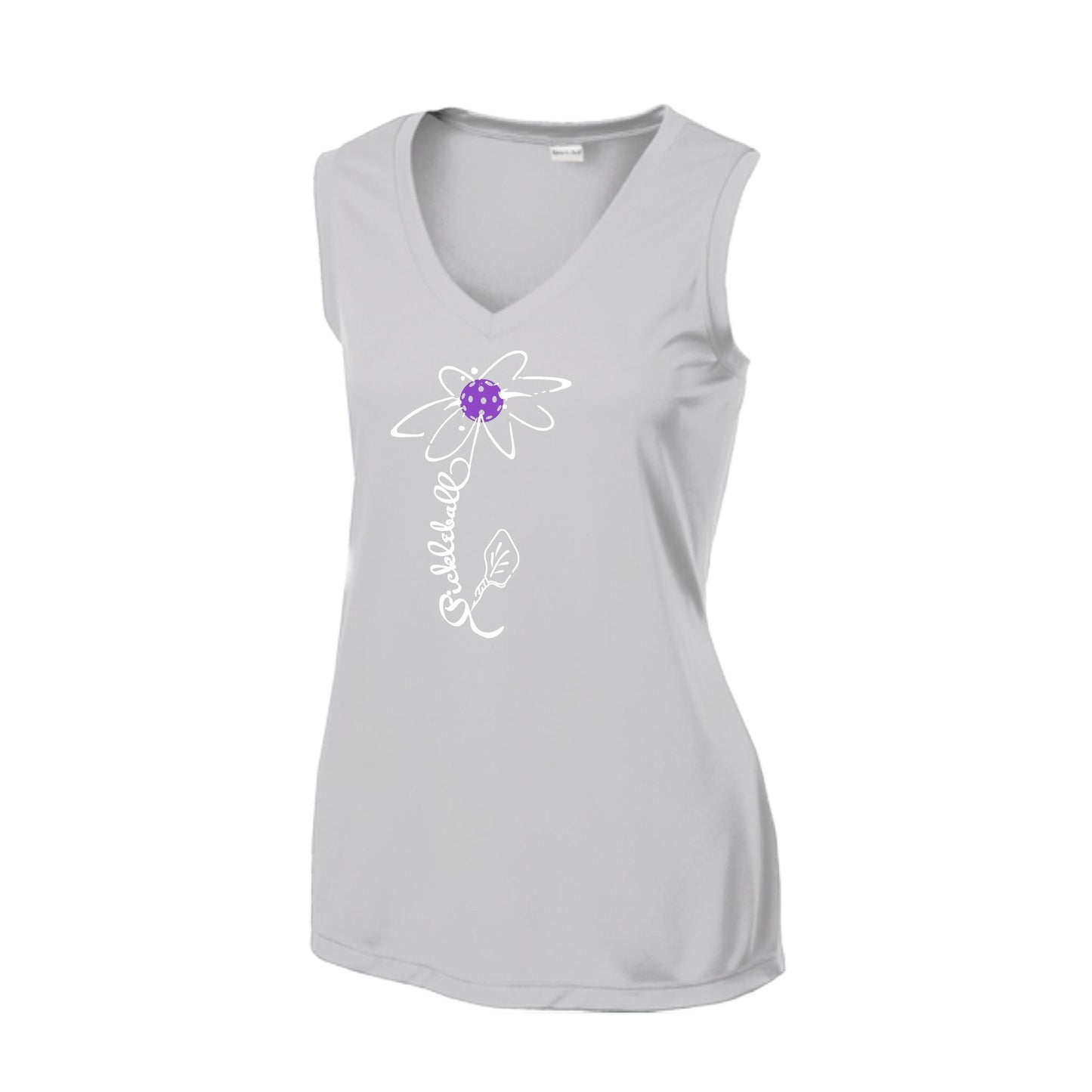 Pickleball Flower (Pink Purple Rainbow) | Women’s Sleeveless Athletic Performance T-Shirt | 100% Polyester