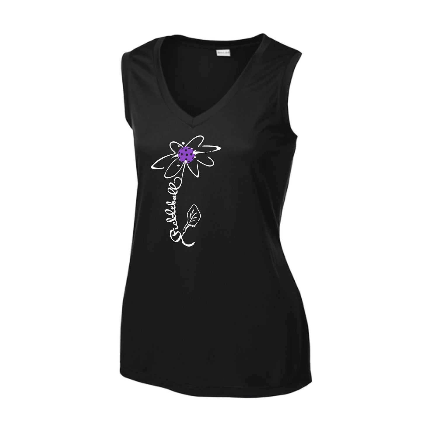 Pickleball Flower (Pink Purple Rainbow) | Women’s Sleeveless Athletic Performance T-Shirt | 100% Polyester