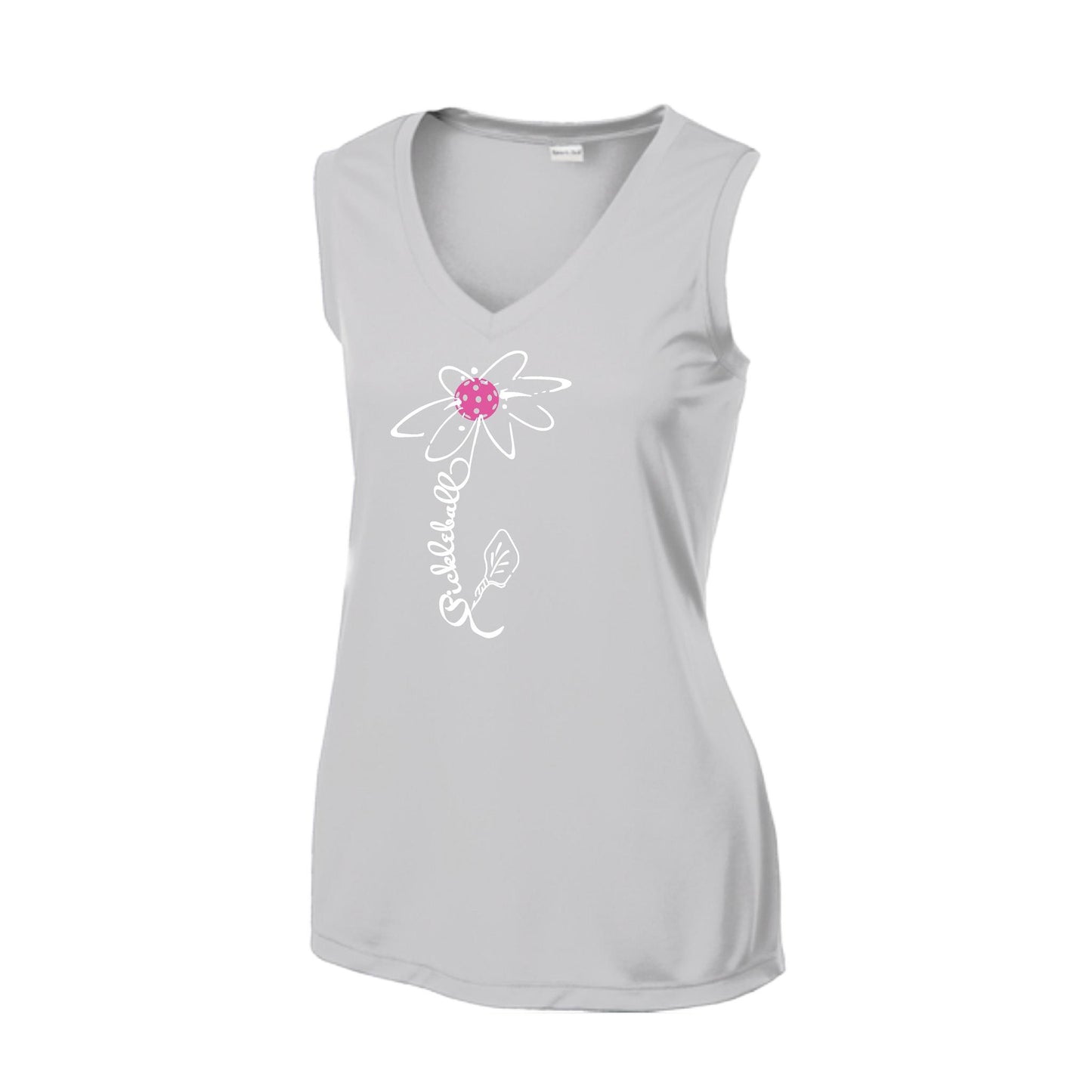 Pickleball Flower (Pink Purple Rainbow) | Women’s Sleeveless Athletic Performance T-Shirt | 100% Polyester