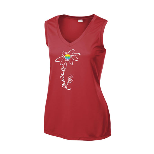 Pickleball Flower (Pink Purple Rainbow) | Women’s Sleeveless Athletic Performance T-Shirt | 100% Polyester