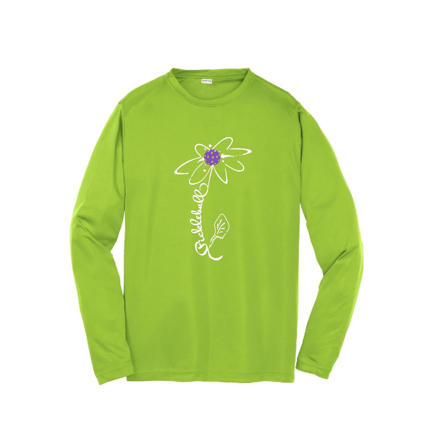 Pickleball Flower (Pink Purple Rainbow) | Youth Long Sleeve Pickleball Performance T-Shirts | 100% Polyester