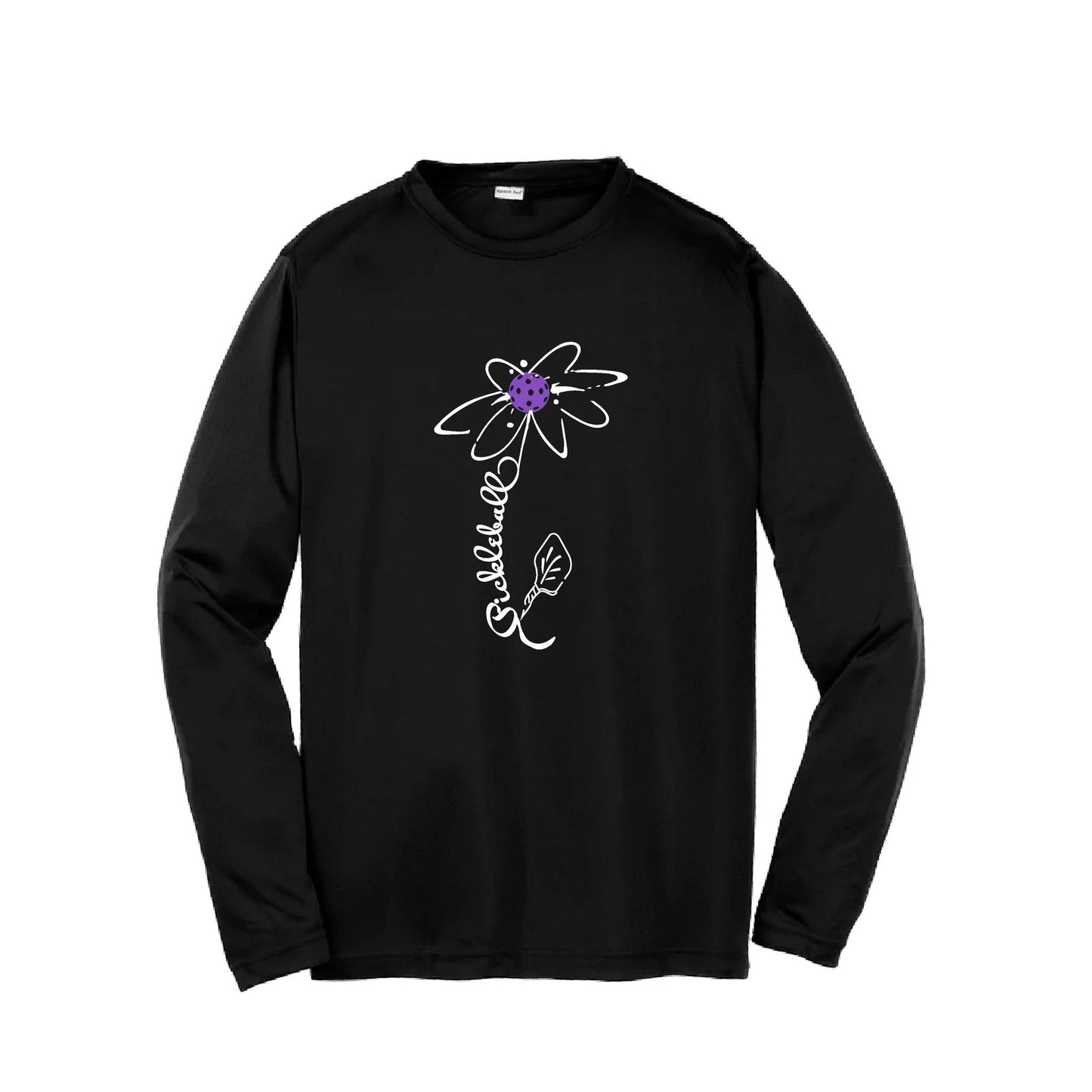 Pickleball Flower (Pink Purple Rainbow) | Youth Long Sleeve Pickleball Performance T-Shirts | 100% Polyester