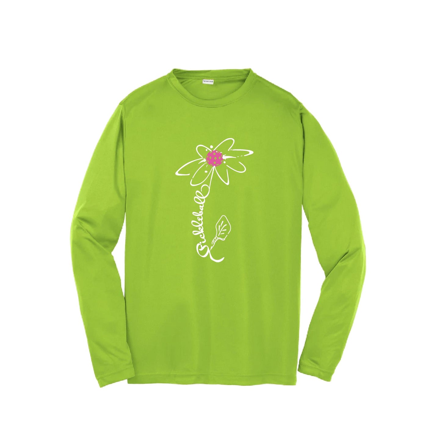 Pickleball Flower (Pink Purple Rainbow) | Youth Long Sleeve Pickleball Performance T-Shirts | 100% Polyester