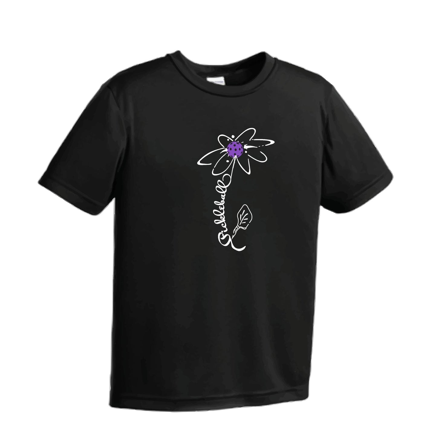 Pickleball Flower (Pink Purple Rainbow) | Youth Short Sleeve Pickleball Performance T-Shirts | 100% Polyester