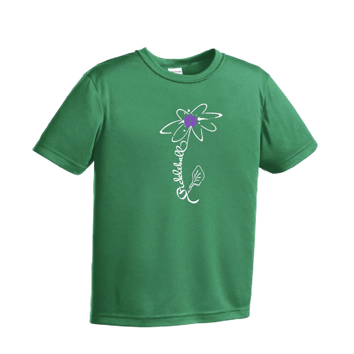 Pickleball Flower (Pink Purple Rainbow) | Youth Short Sleeve Pickleball Performance T-Shirts | 100% Polyester