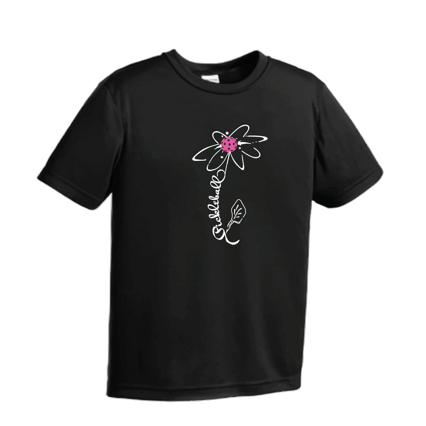 Pickleball Flower (Pink Purple Rainbow) | Youth Short Sleeve Pickleball Performance T-Shirts | 100% Polyester