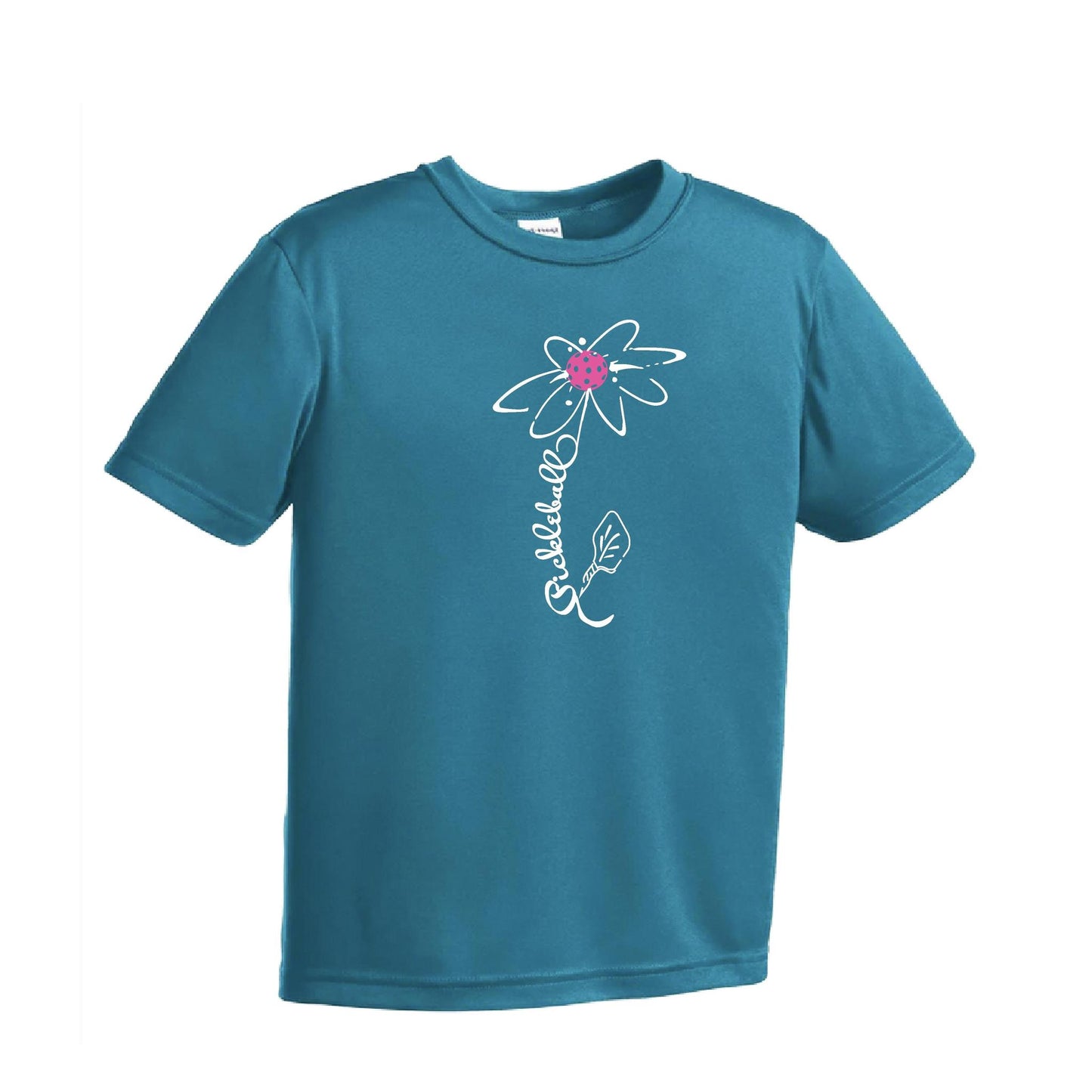 Pickleball Flower (Pink Purple Rainbow) | Youth Short Sleeve Pickleball Performance T-Shirts | 100% Polyester