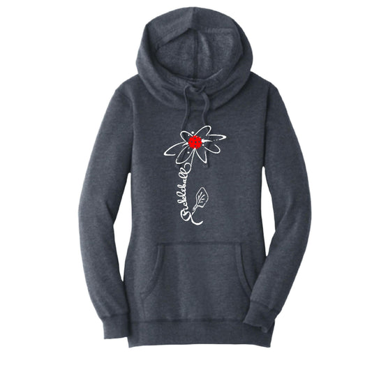 Pickleball Flower (Red White Yellow) | Women’s Cowl-Neck Hoodie Pickleball Sweatshirt | 55% Cotton 45% Poly Fleece