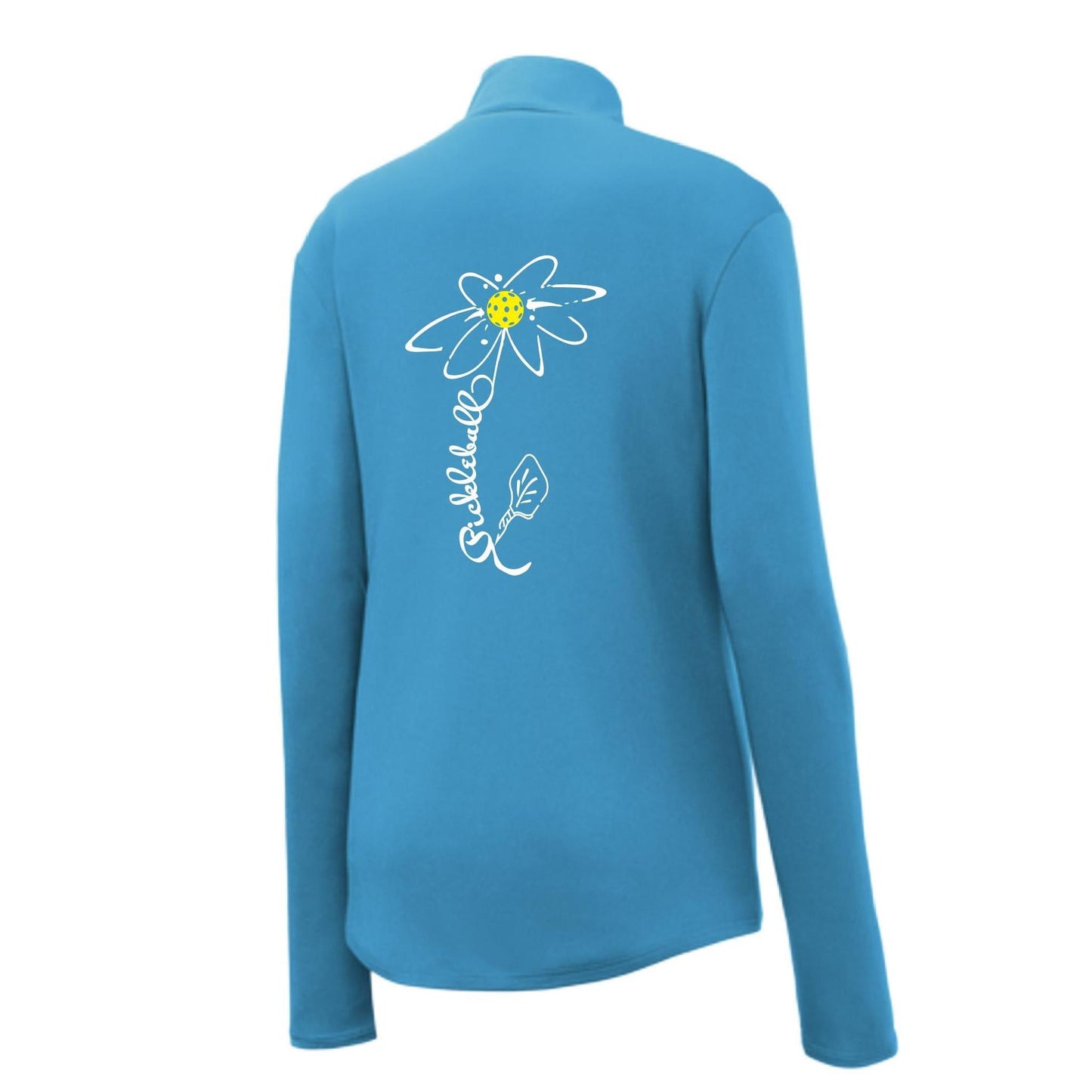 Pickleball Flower (White Yellow) | Women's 1/4 Zip Pickleball Performance Pullover Shirt | 100% Polyester
