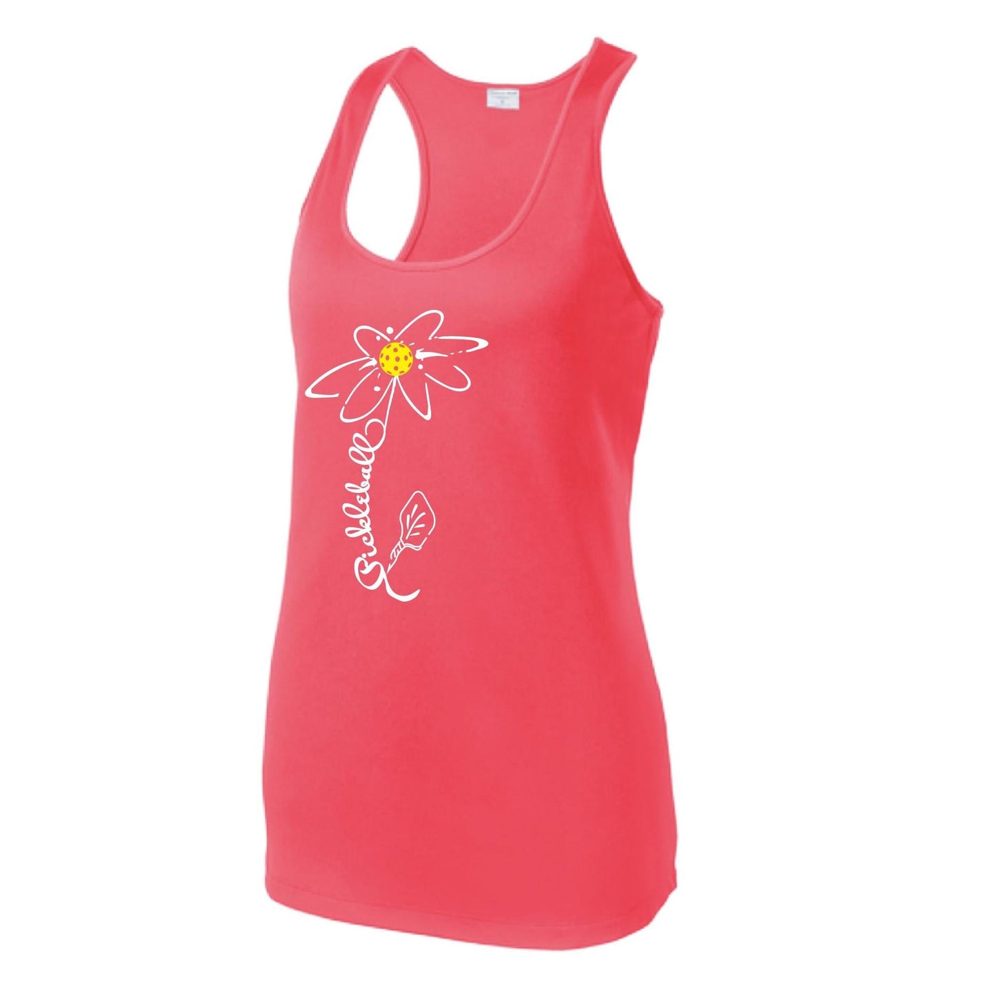 Pickleball Flower (White Yellow) | Women's Racerback Pickleball Tank | 100% Polyester