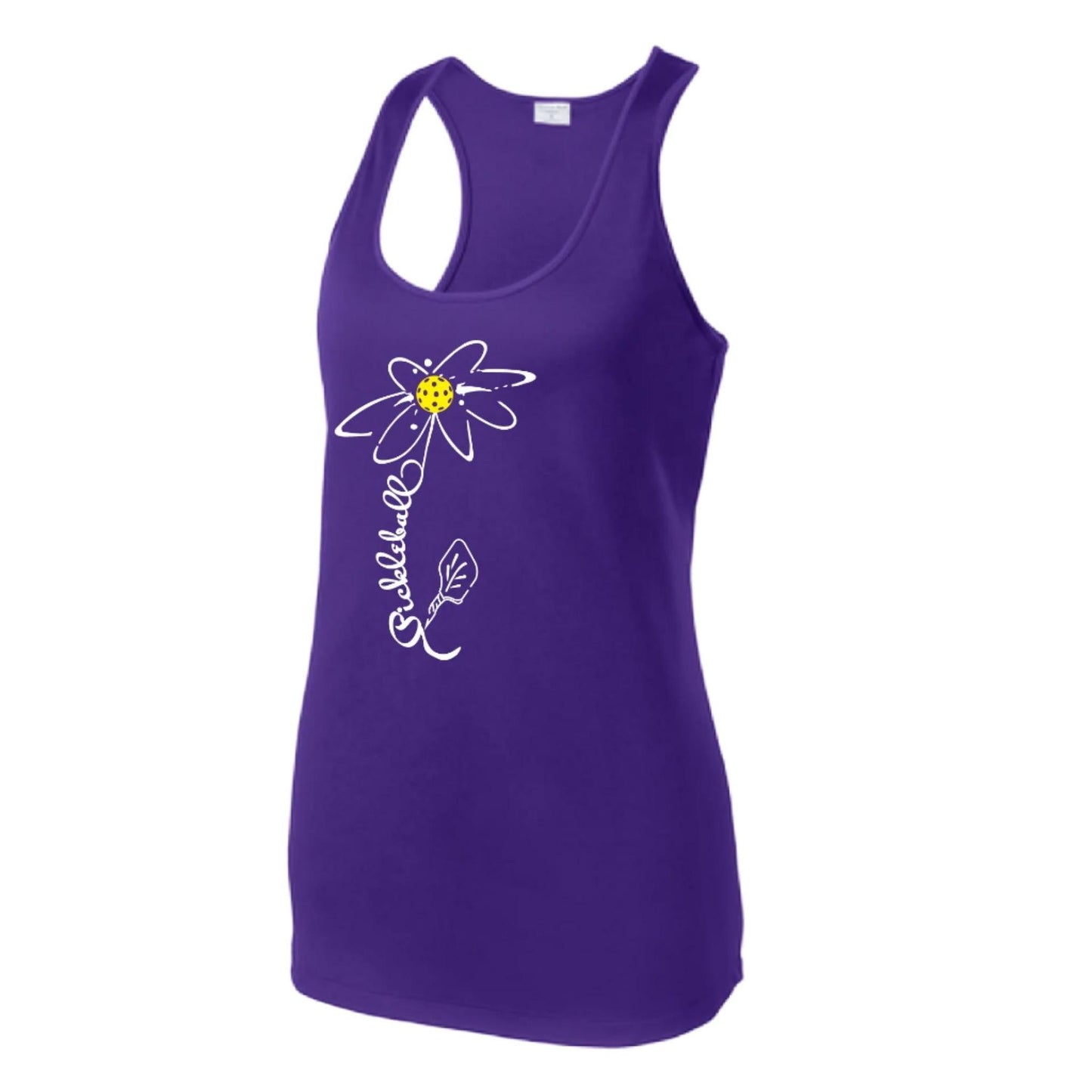 Pickleball Flower (White Yellow) | Women's Racerback Pickleball Tank | 100% Polyester