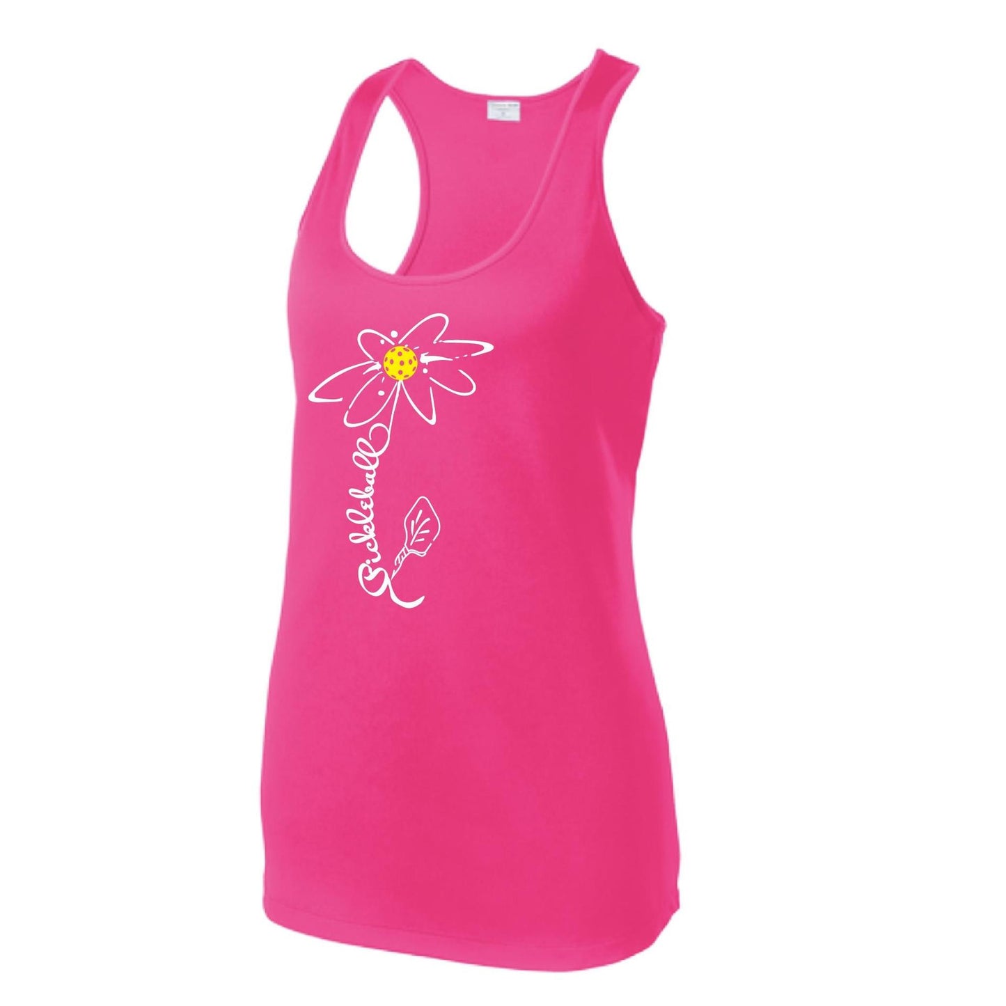 Pickleball Flower (White Yellow) | Women's Racerback Pickleball Tank | 100% Polyester