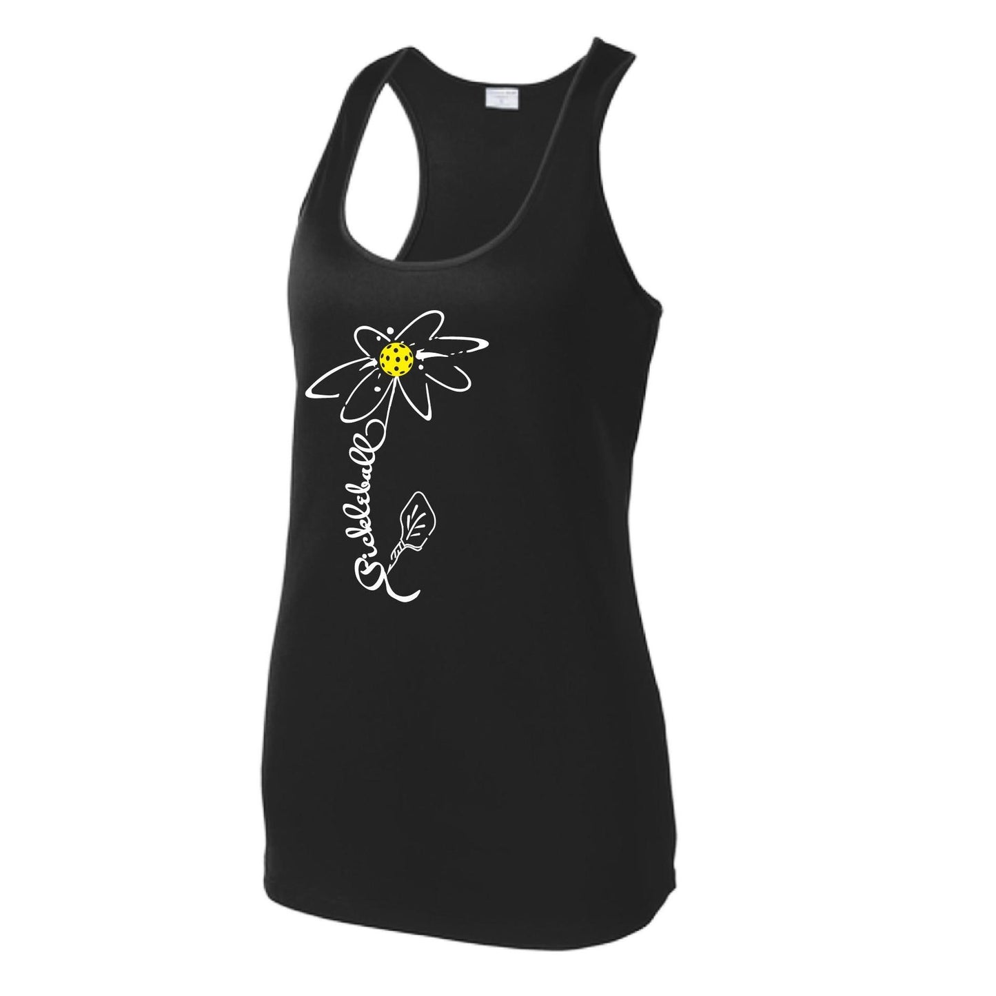 Pickleball Flower (White Yellow) | Women's Racerback Pickleball Tank | 100% Polyester