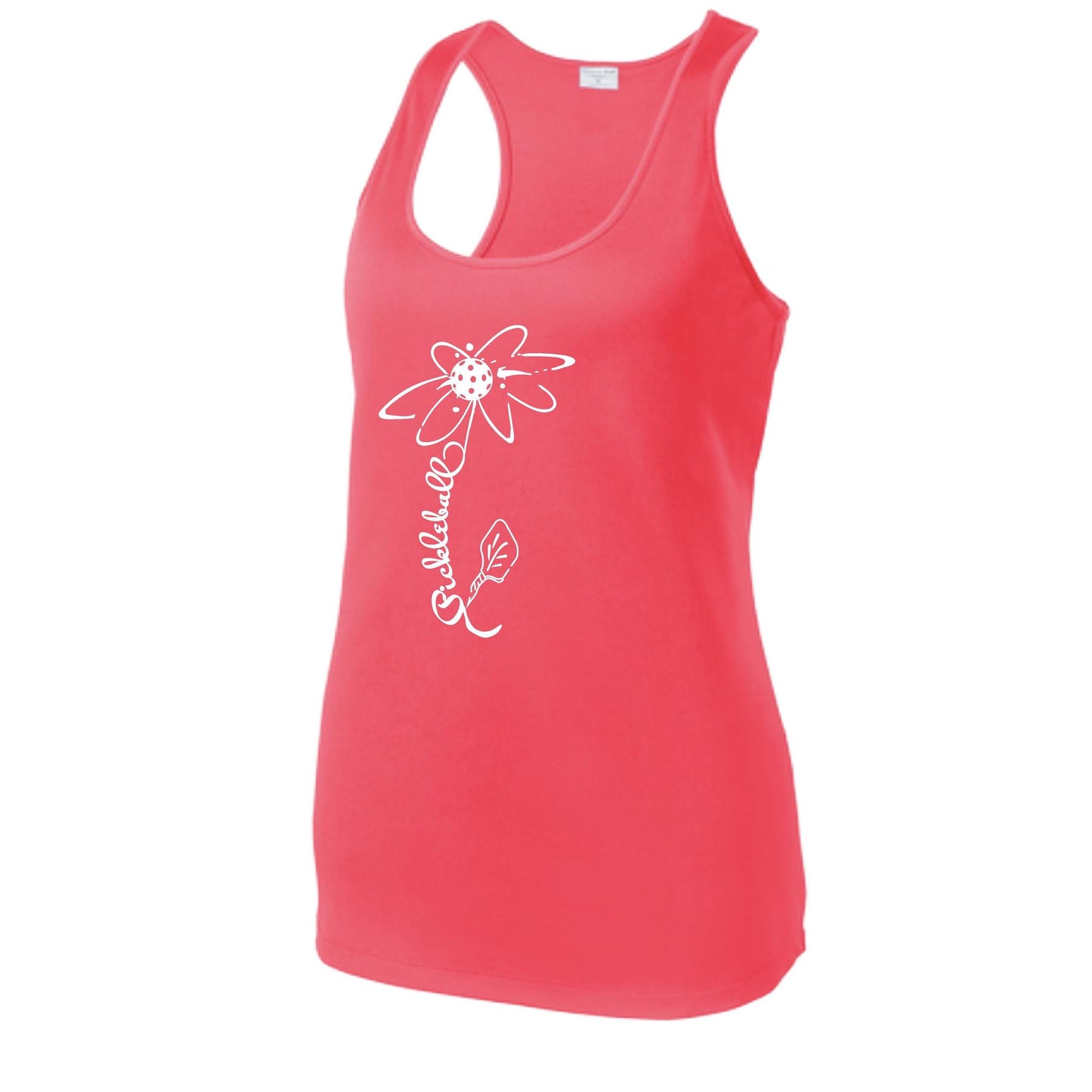 Pickleball Flower (White Yellow) | Women's Racerback Pickleball Tank | 100% Polyester
