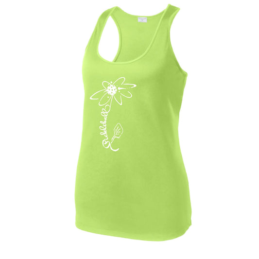 Pickleball Flower (White Yellow) | Women's Racerback Pickleball Tank | 100% Polyester