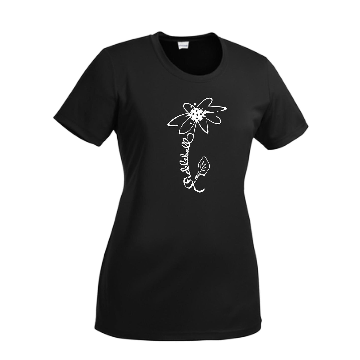 Pickleball Flower (White Yellow) | Women’s Short Sleeve Crewneck Pickleball Performance T-Shirts | 100% Polyester