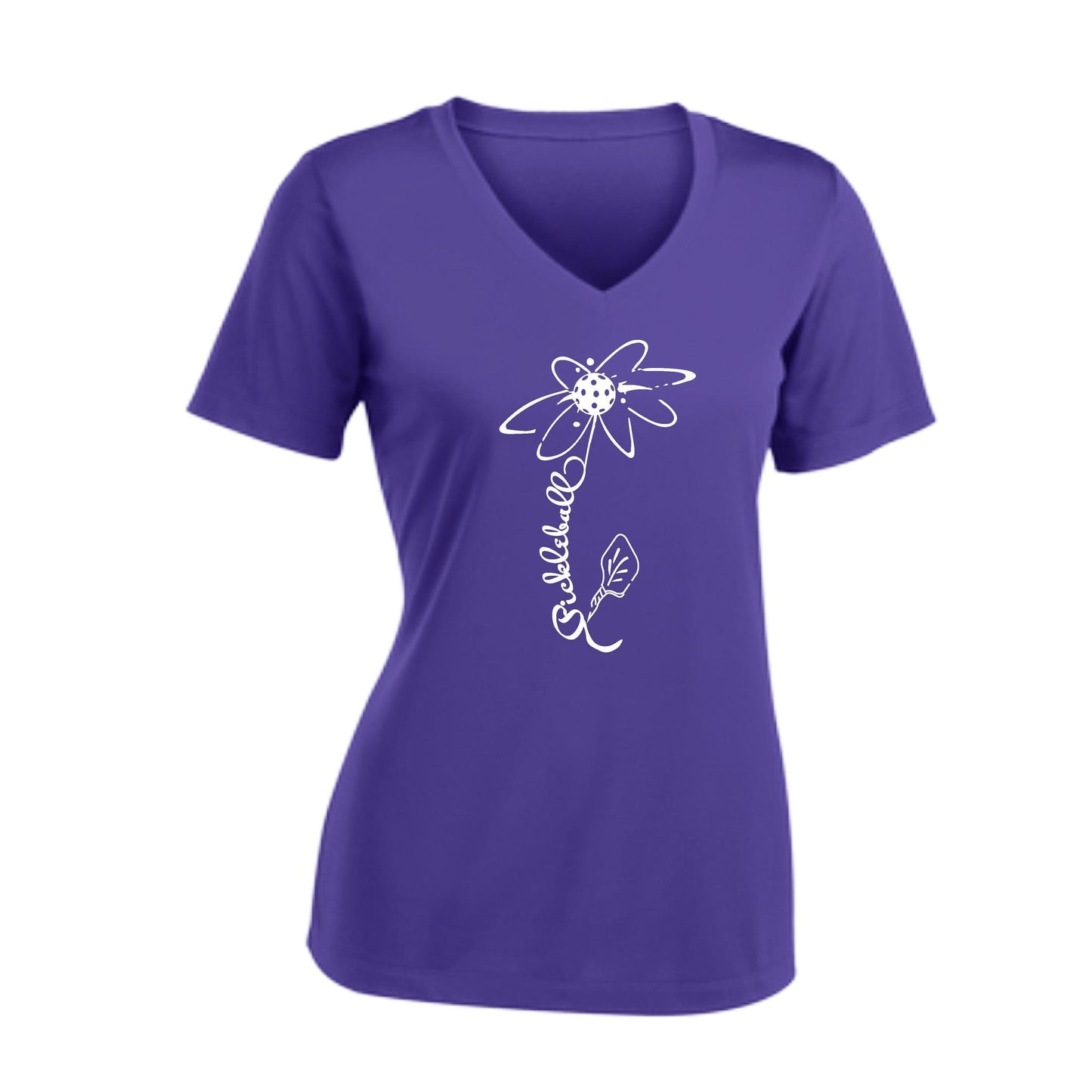 Pickleball Flower (White Yellow) | Women's Short Sleeve V-Neck Pickleball Performance T-Shirts | 100% Polyester
