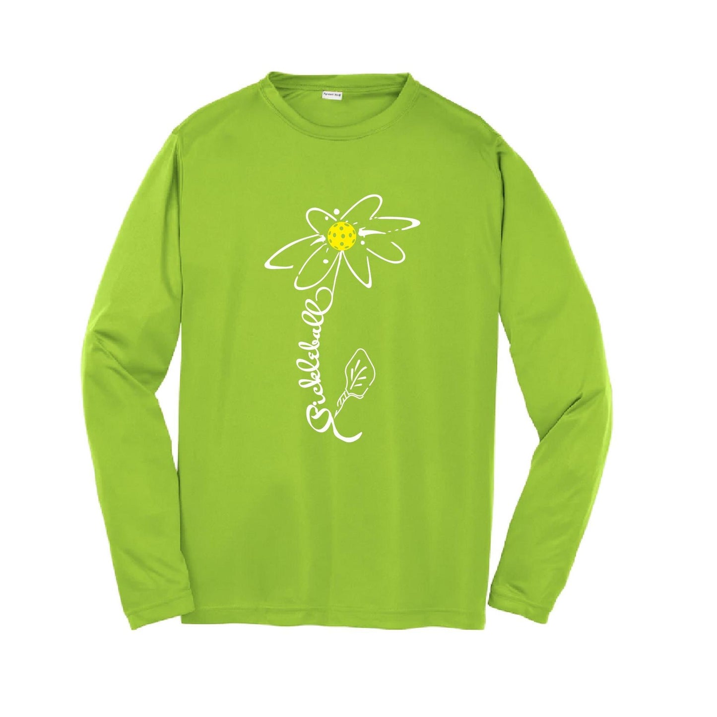 Pickleball Flower (White Yellow) | Youth Long Sleeve Pickleball Performance T-Shirts | 100% Polyester