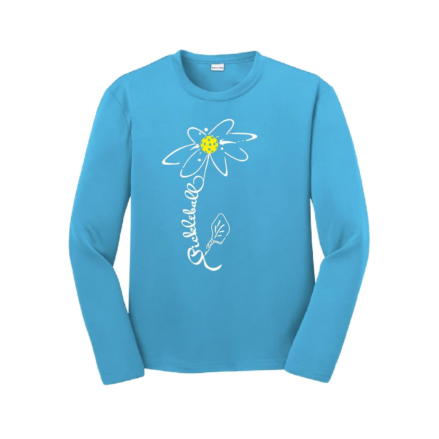 Pickleball Flower (White Yellow) | Youth Long Sleeve Pickleball Performance T-Shirts | 100% Polyester