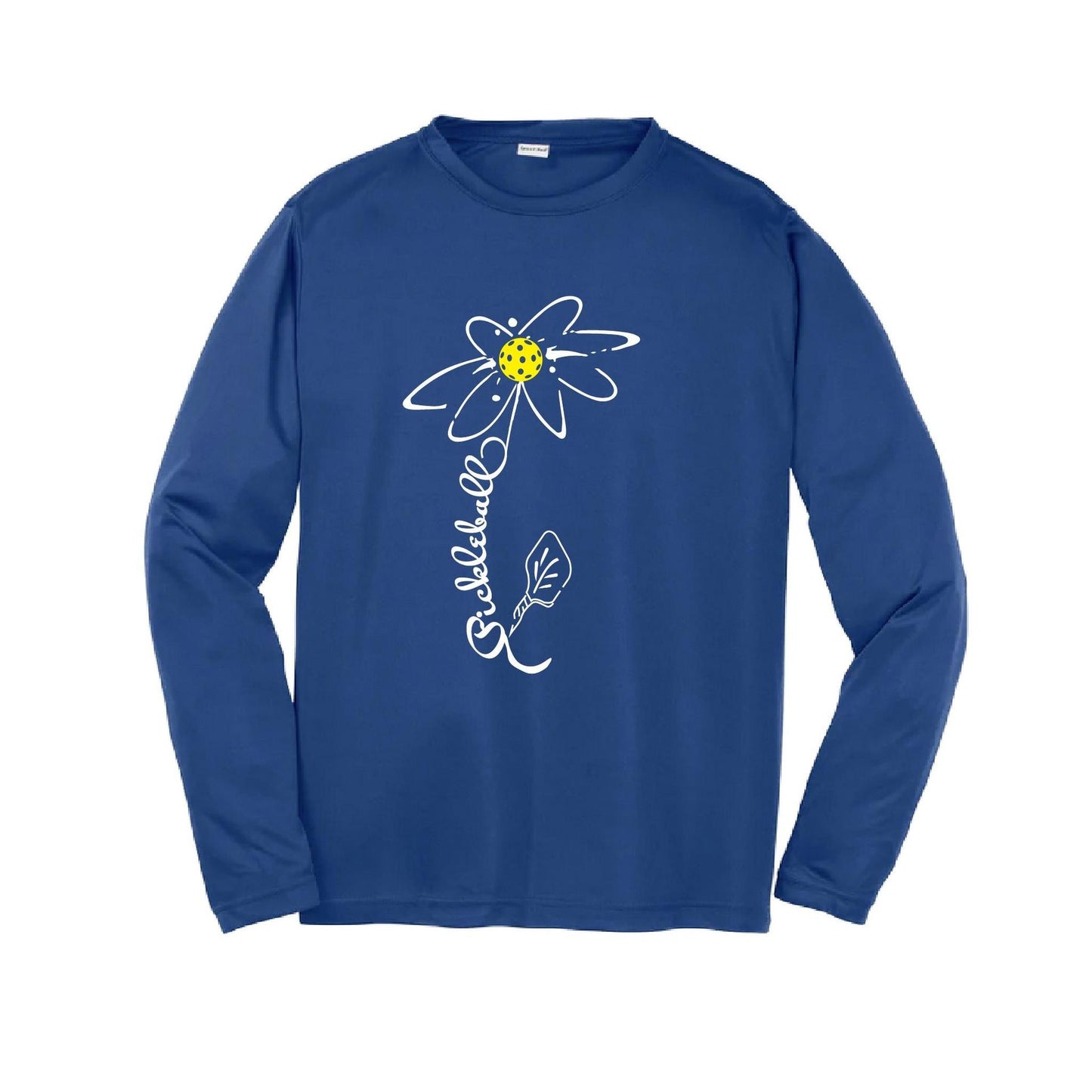 Pickleball Flower (White Yellow) | Youth Long Sleeve Pickleball Performance T-Shirts | 100% Polyester