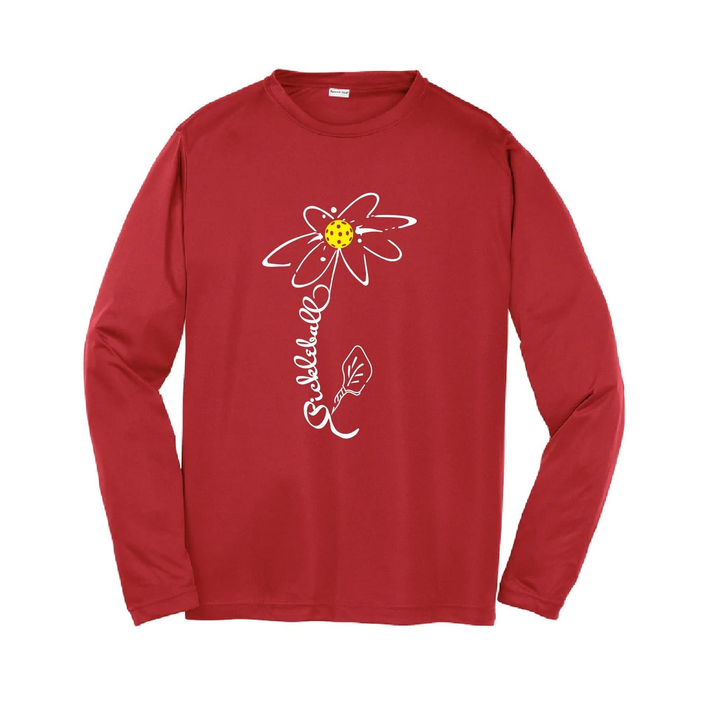 Pickleball Flower (White Yellow) | Youth Long Sleeve Pickleball Performance T-Shirts | 100% Polyester
