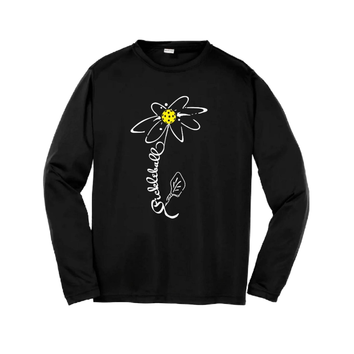 Pickleball Flower (White Yellow) | Youth Long Sleeve Pickleball Performance T-Shirts | 100% Polyester