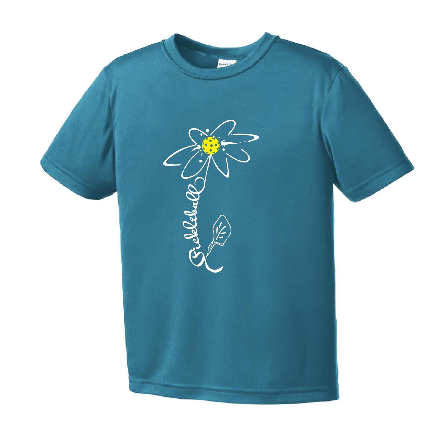 Pickleball Flower (White Yellow) | Youth Short Sleeve Pickleball Performance T-Shirts | 100% PolyesterPickleball Flower (White Yellow)