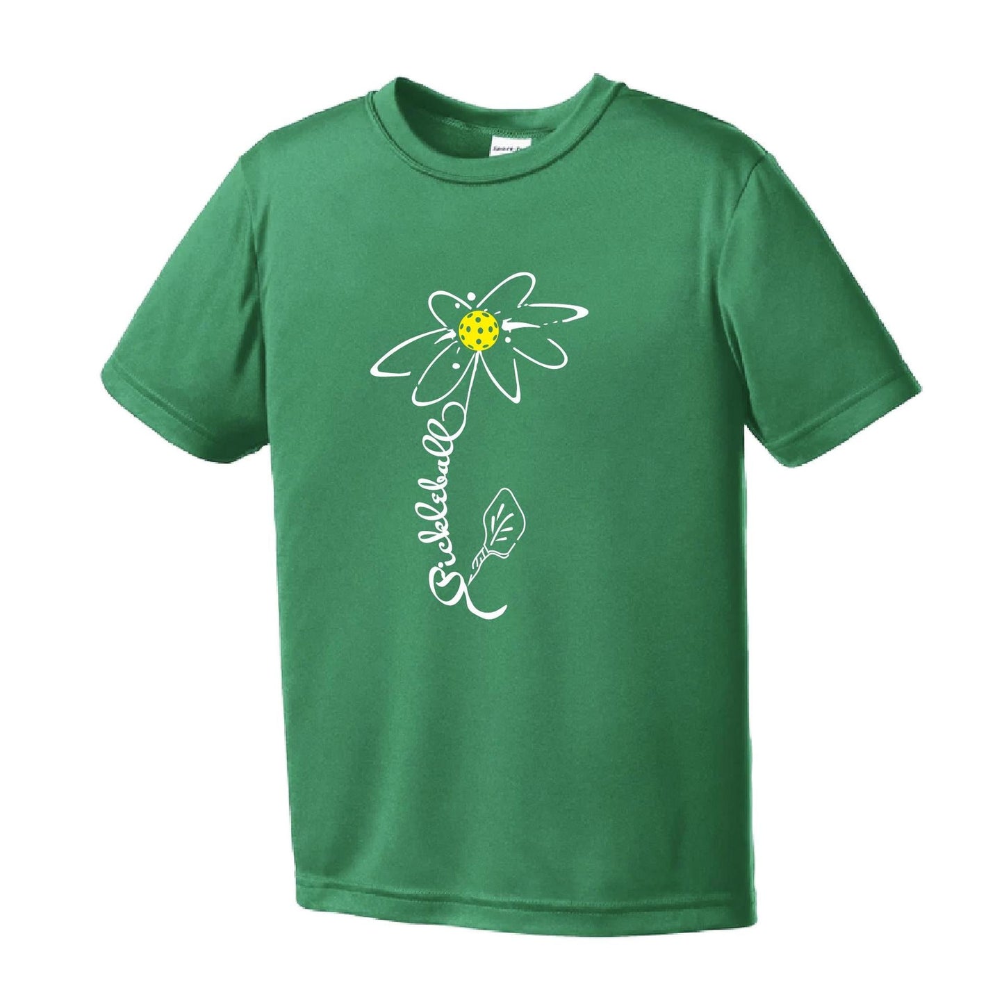 Pickleball Flower (White Yellow) | Youth Short Sleeve Pickleball Performance T-Shirts | 100% PolyesterPickleball Flower (White Yellow)