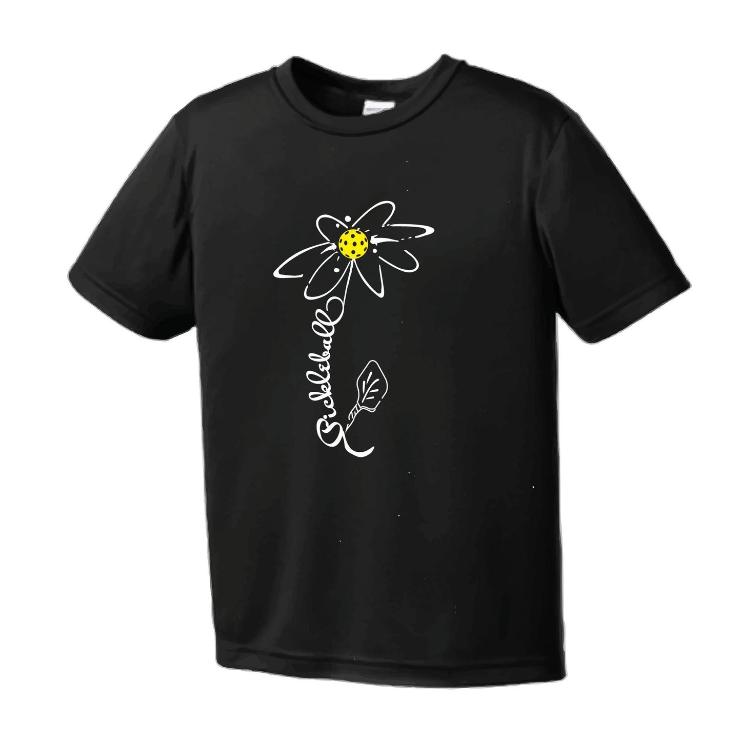 Pickleball Flower (White Yellow) | Youth Short Sleeve Pickleball Performance T-Shirts | 100% PolyesterPickleball Flower (White Yellow)