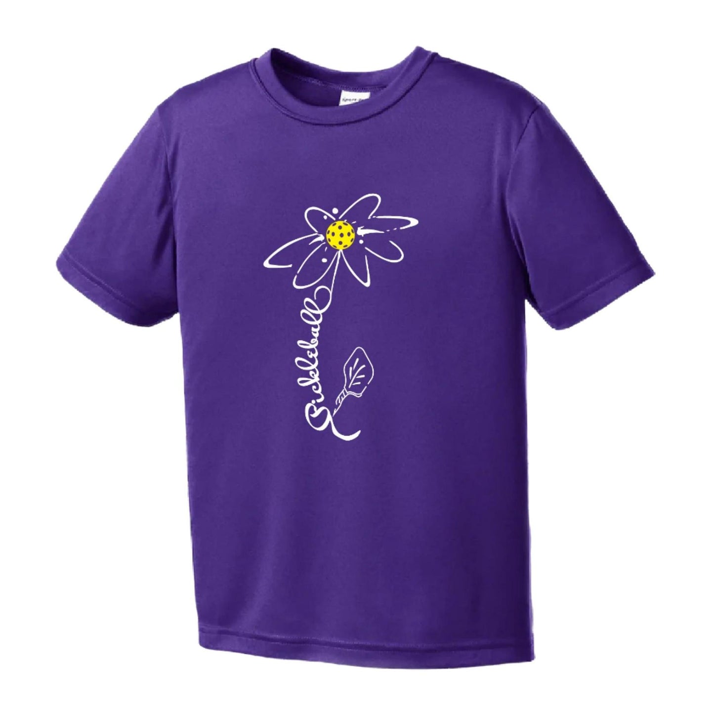 Pickleball Flower (White Yellow) | Youth Short Sleeve Pickleball Performance T-Shirts | 100% PolyesterPickleball Flower (White Yellow)