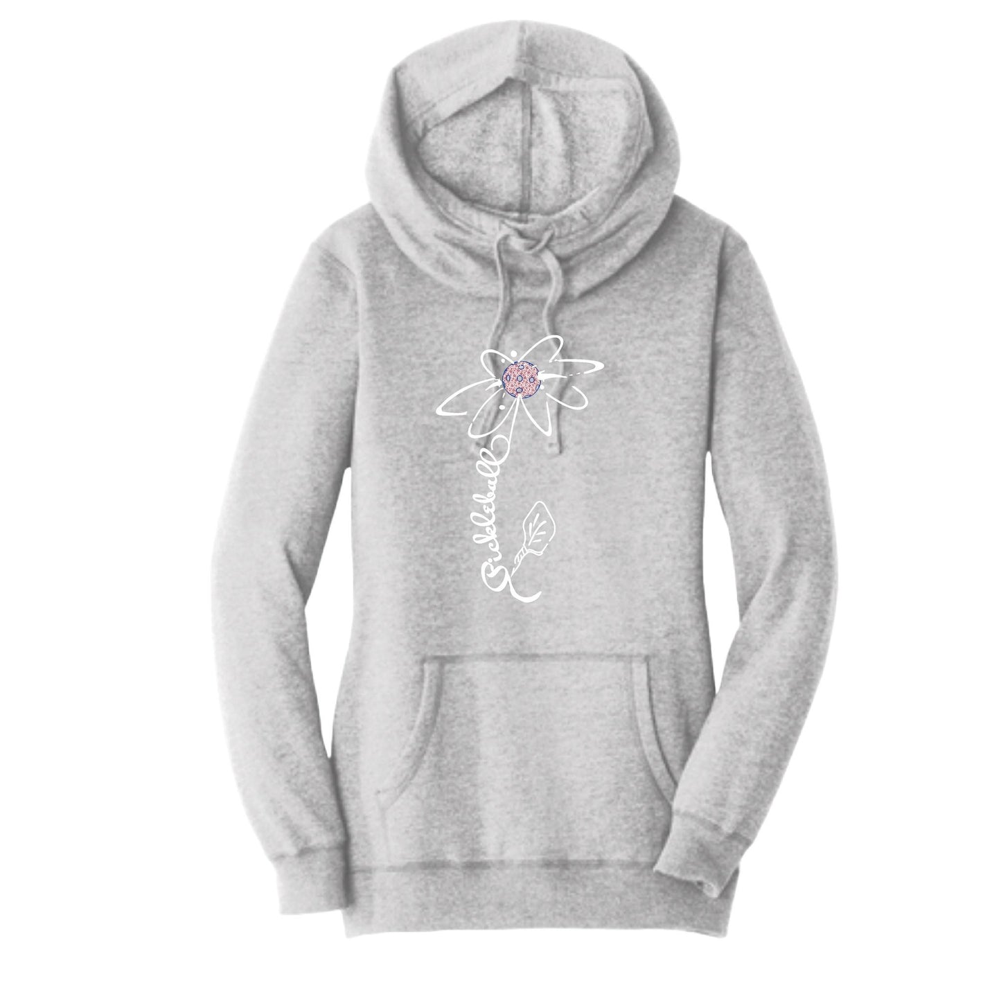 Pickleball Flower (With Stars) | Women’s Cowl-Neck Hoodie Pickleball Sweatshirt | 55% Cotton 45% Poly Fleece