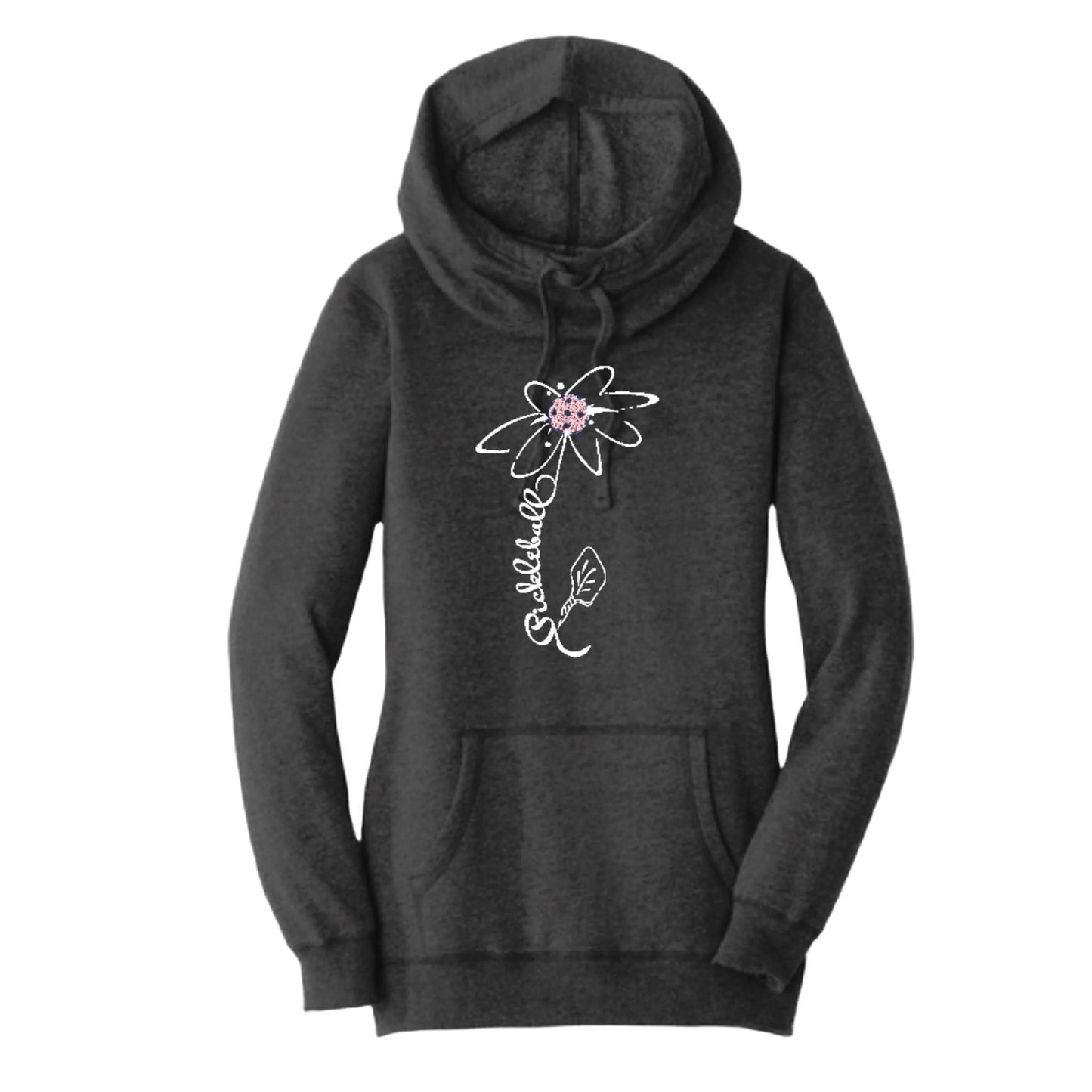 Pickleball Flower (With Stars) | Women’s Cowl-Neck Hoodie Pickleball Sweatshirt | 55% Cotton 45% Poly Fleece
