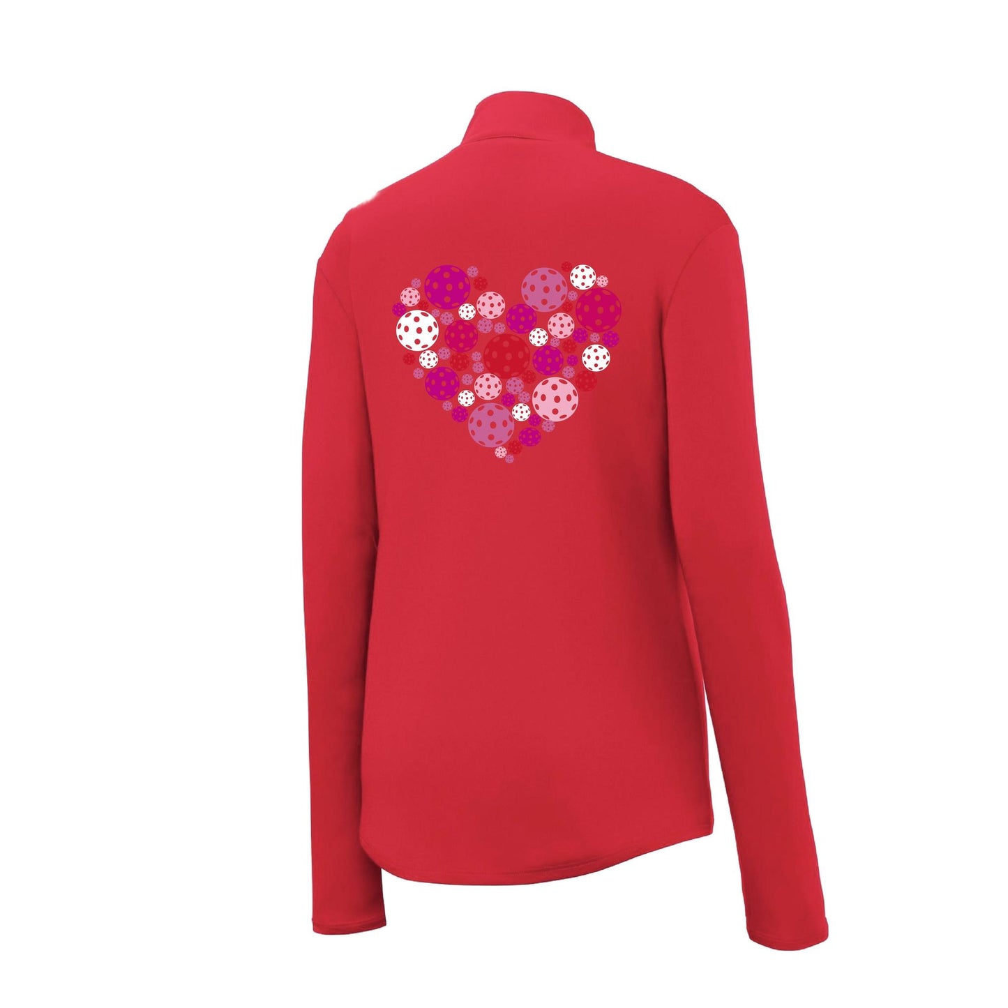 Pickleball Heart | Women's 1/4 Zip Pullover Athletic Performance Shirt | 100% Polyester