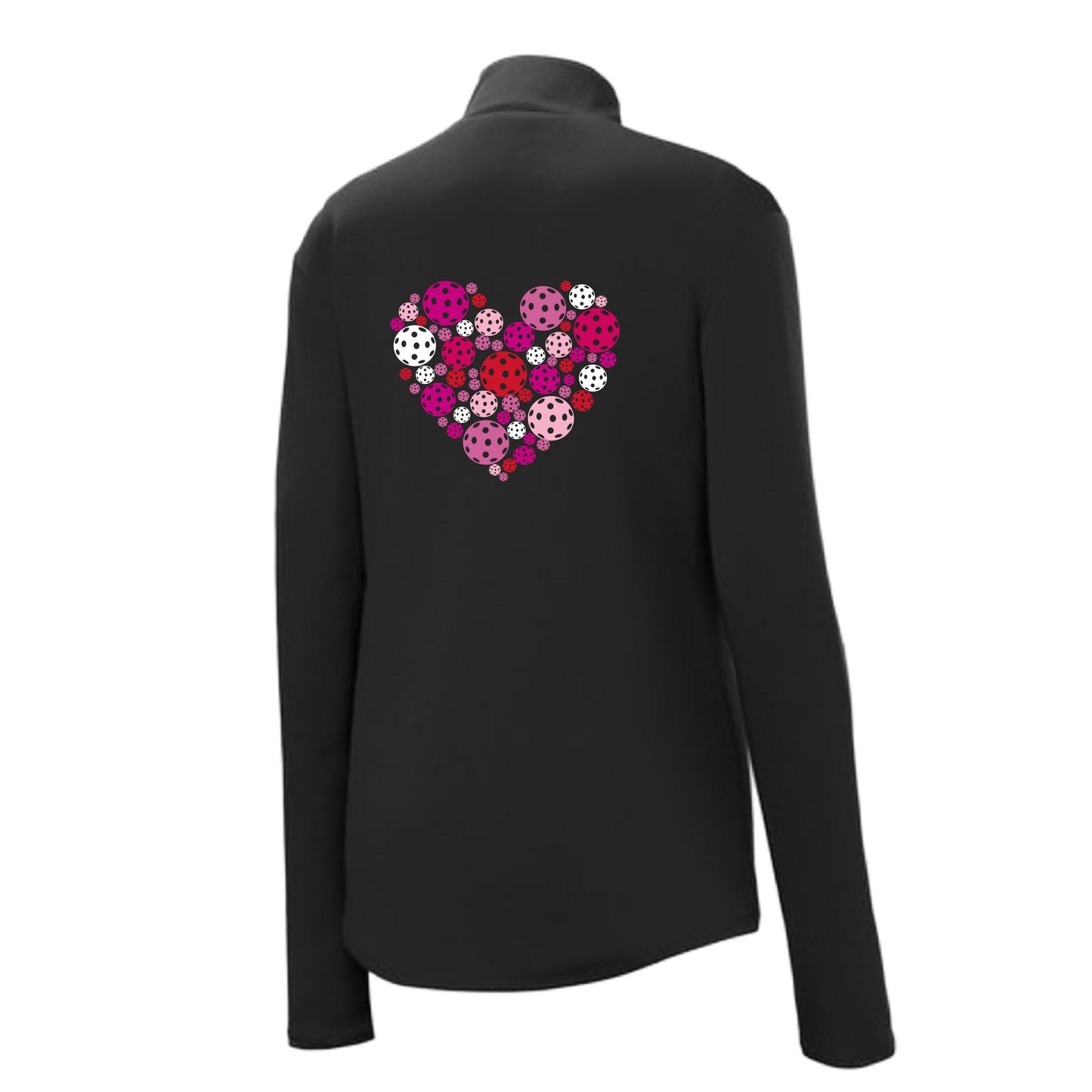 Pickleball Heart | Women's 1/4 Zip Pullover Athletic Performance Shirt | 100% Polyester
