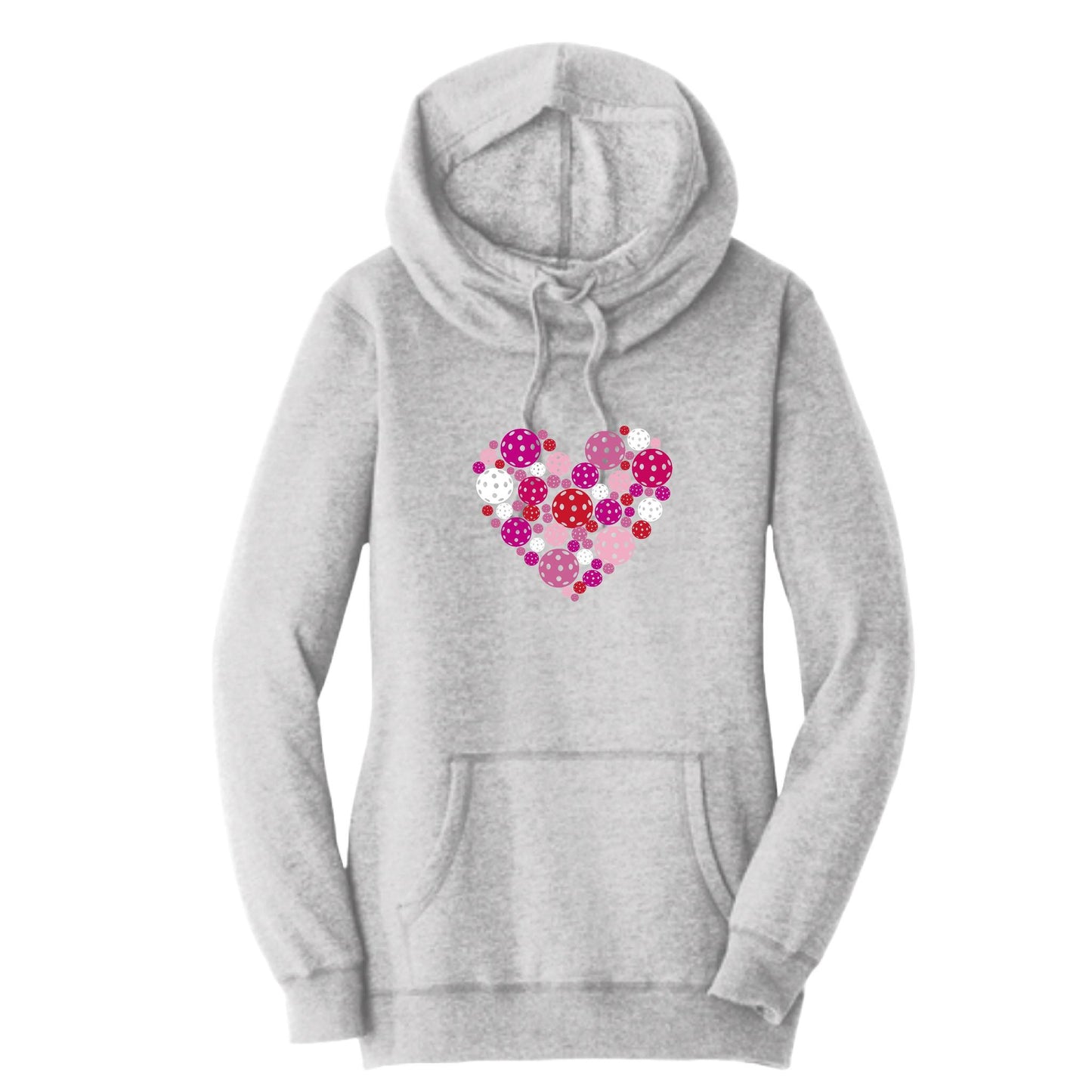 Pickleball Heart | Women’s Cowl-Neck Hoodie Pickleball Sweatshirt | 55% Cotton 45% Poly Fleece