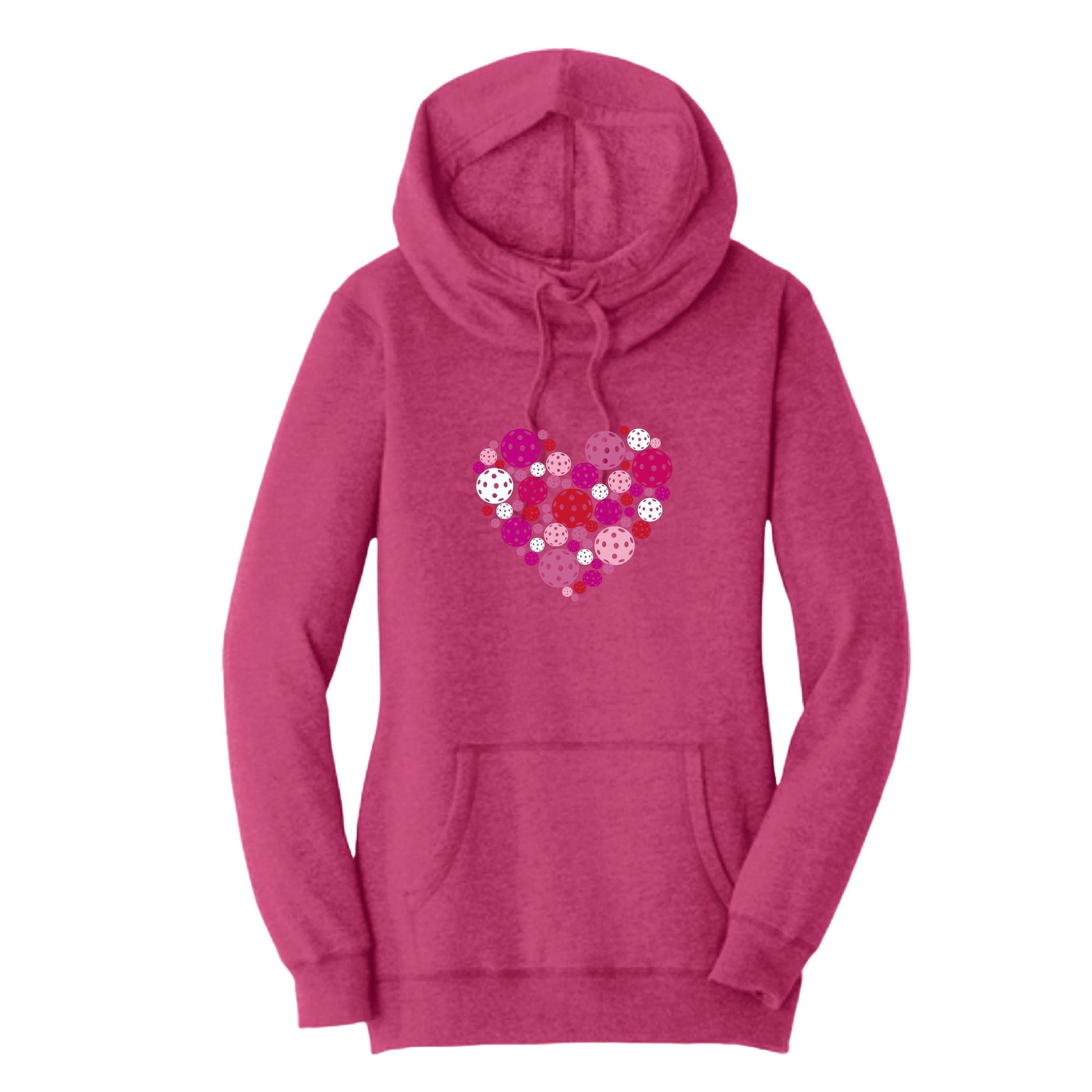 Pickleball Heart | Women’s Cowl-Neck Hoodie Pickleball Sweatshirt | 55% Cotton 45% Poly Fleece