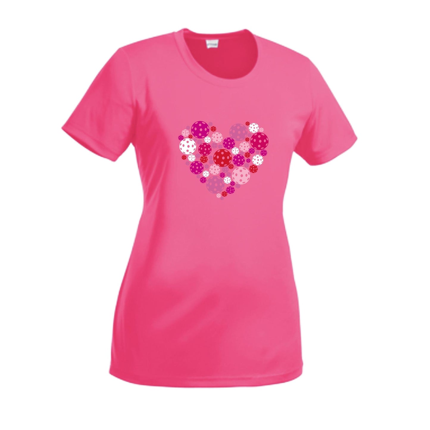 Pickleball Heart | Women’s Short Sleeve Crewneck Pickleball Performance T-Shirts | 100% Polyester