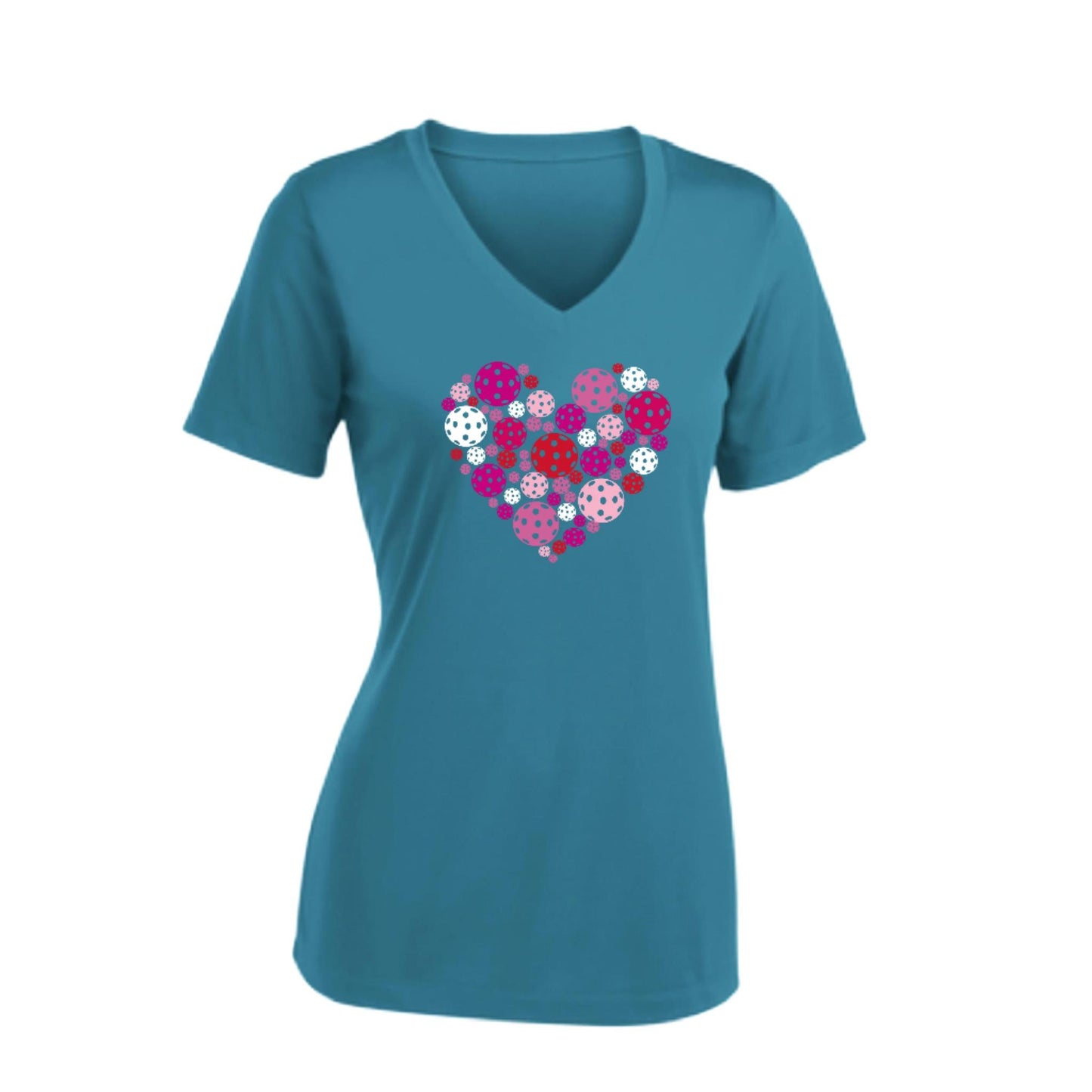 Pickleball Heart | Women's Short Sleeve V-Neck Pickleball Performance T-Shirts | 100% Polyester