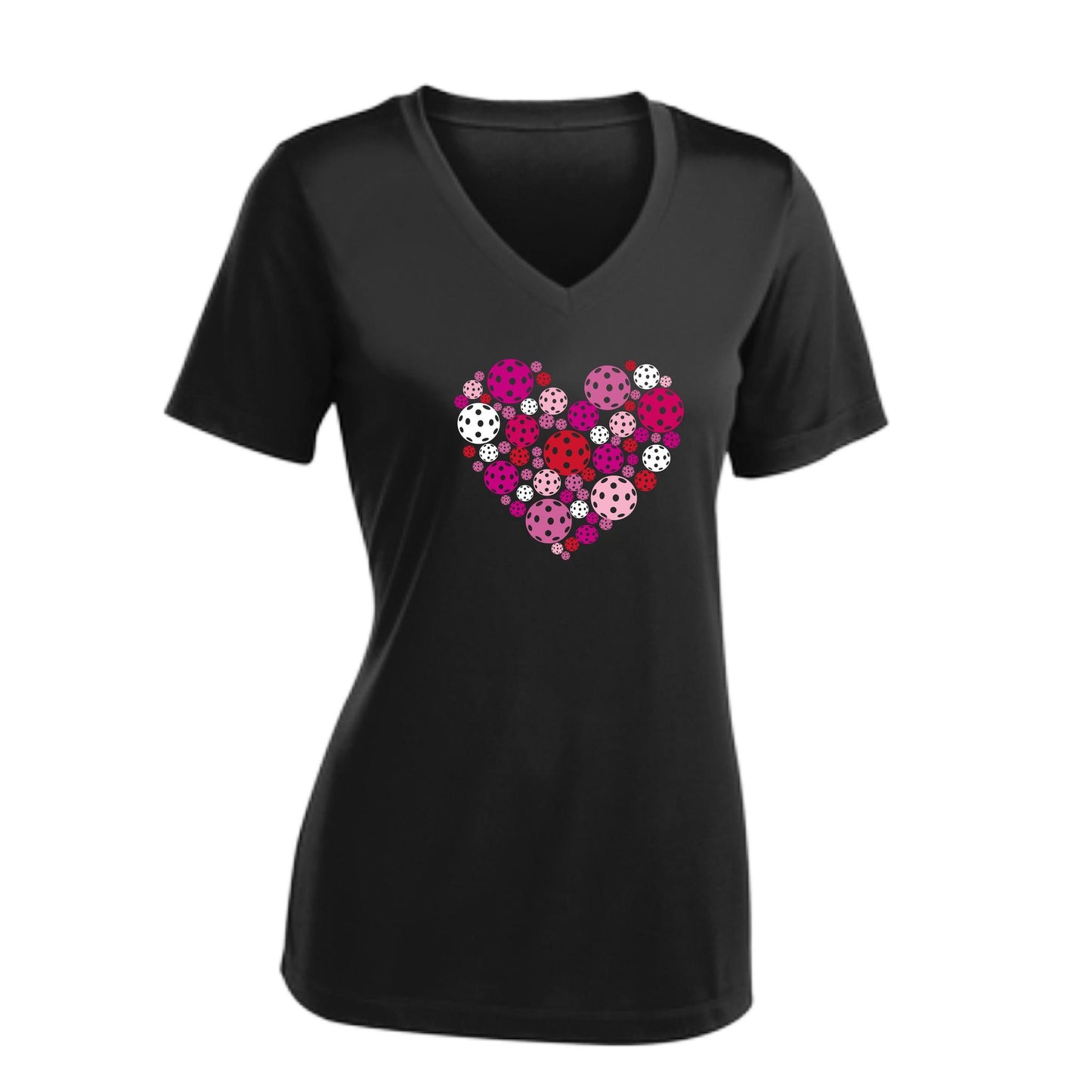 Pickleball Heart | Women's Short Sleeve V-Neck Pickleball Performance T-Shirts | 100% Polyester