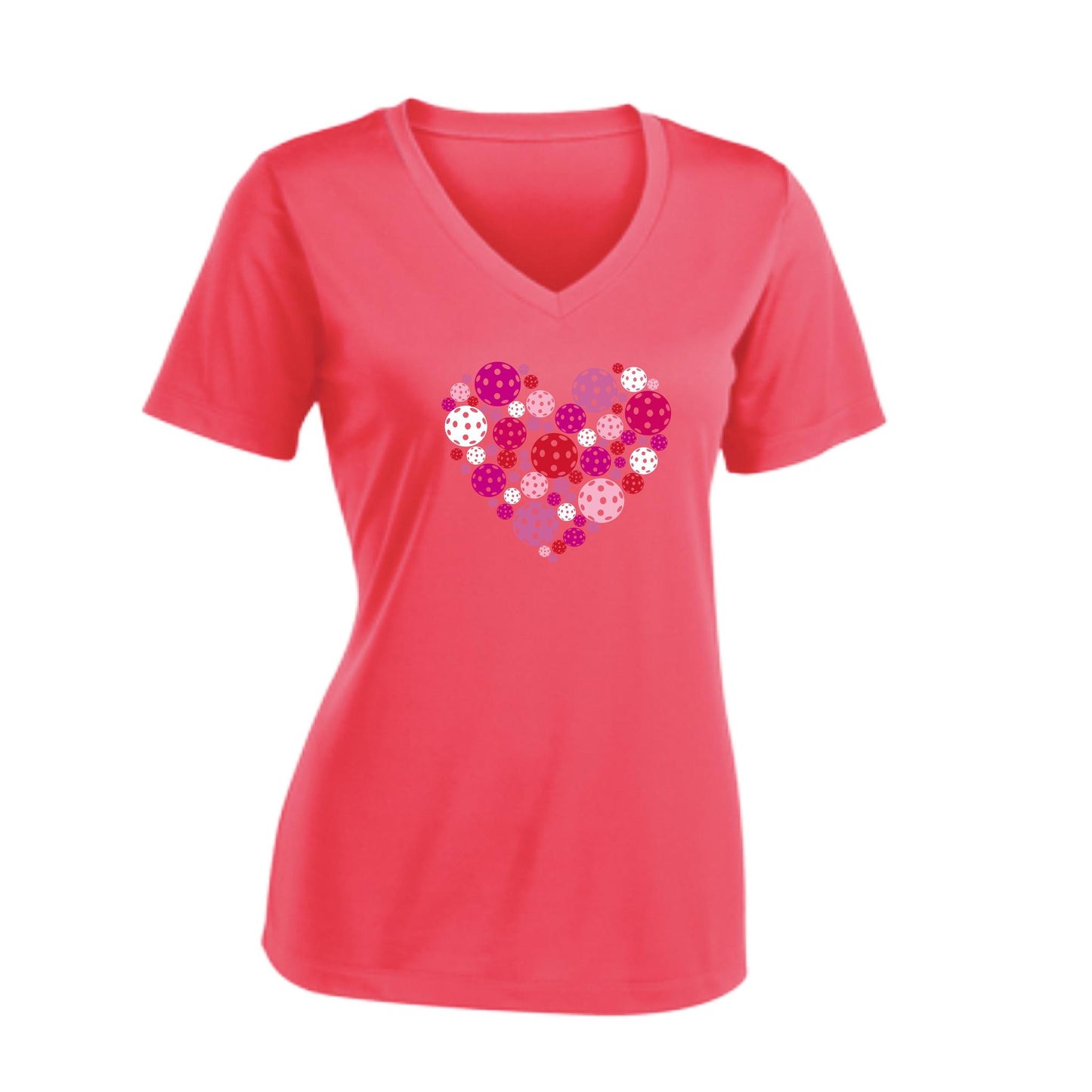 Pickleball Heart | Women's Short Sleeve V-Neck Pickleball Performance T-Shirts | 100% Polyester