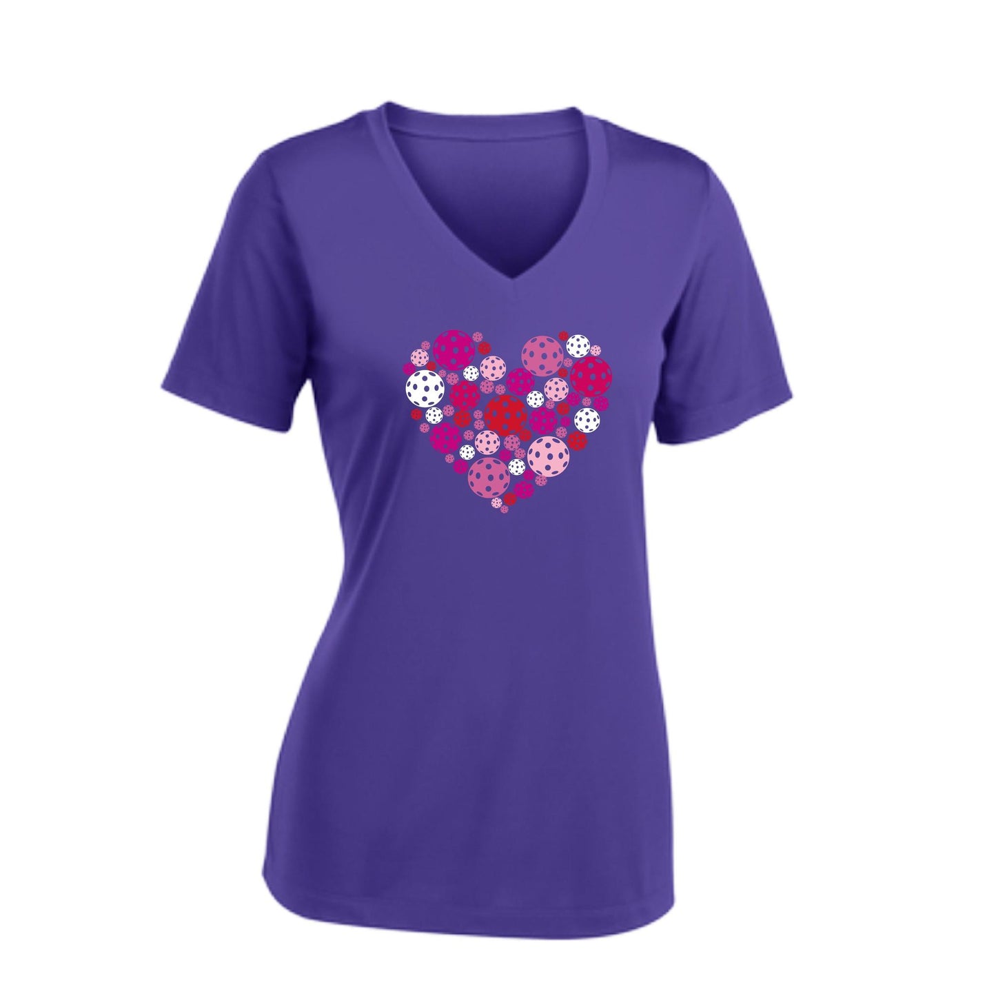 Pickleball Heart | Women's Short Sleeve V-Neck Pickleball Performance T-Shirts | 100% Polyester