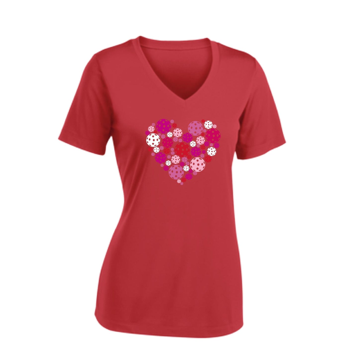 Pickleball Heart | Women's Short Sleeve V-Neck Pickleball Performance T-Shirts | 100% Polyester