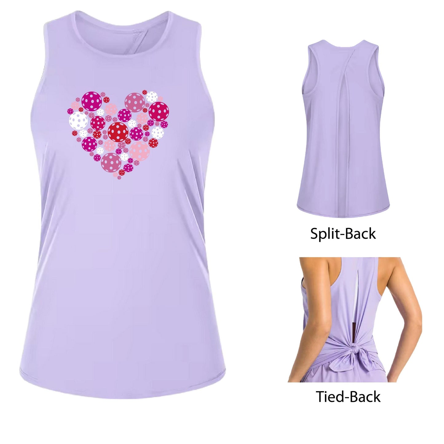 Pickleball Heart | Women's Split Back or Tied Back Pickleball Performance Tank | 80/20 Nylon Spandex Mix